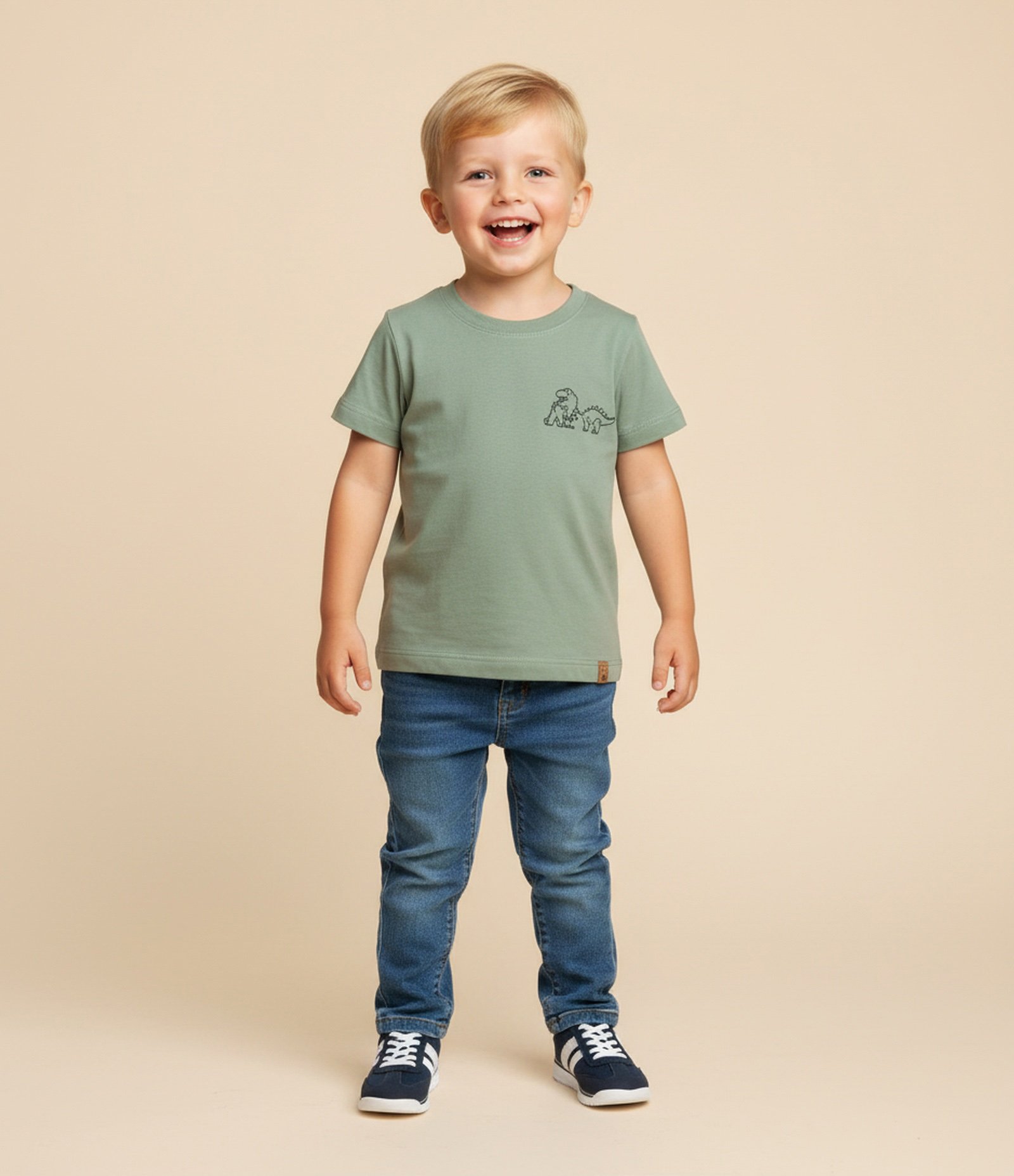 Camiseta Infantil com Estampa de Dinossauros no Peito – Tam 1 a 5/6 Anos Verde 1