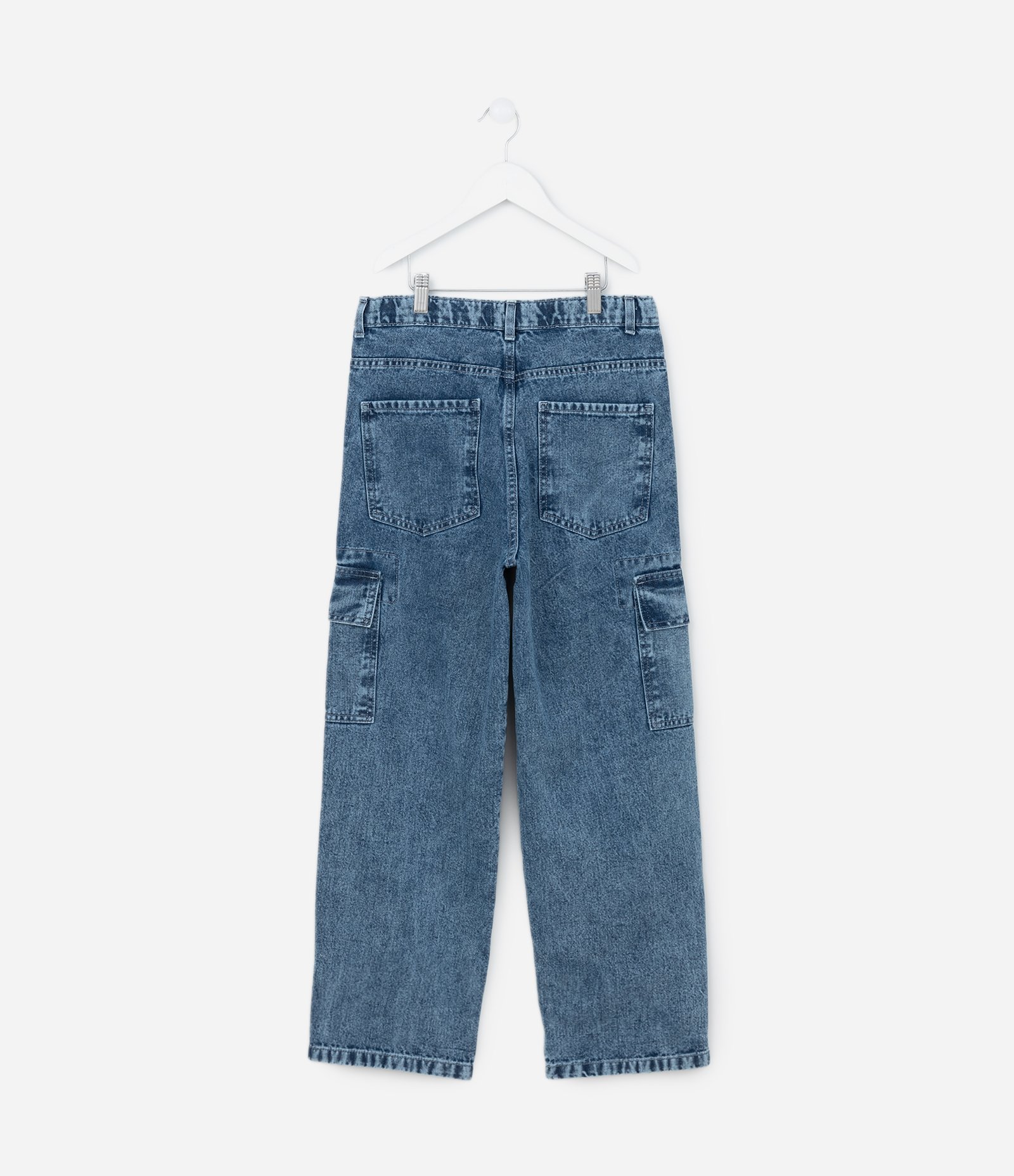 Calça Baggy Infantil em Jeans com Bolsos Cargo - Tam 5 a 14 Anos Azul Médio 2