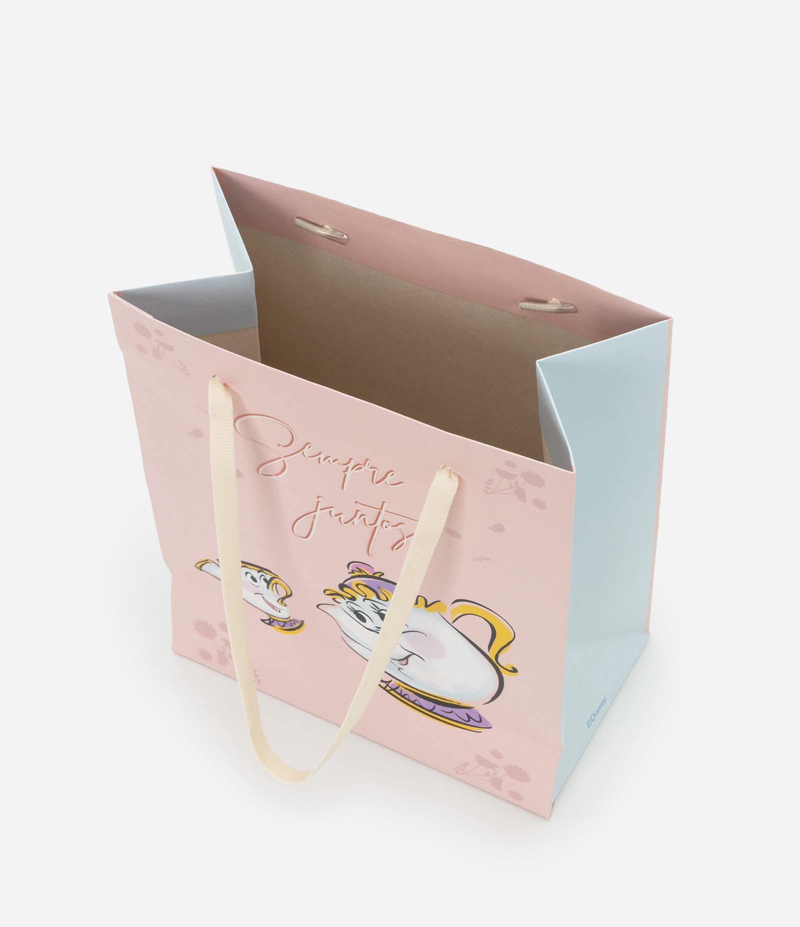 Embalagem de Presente Pequena com Estampa de Xícaras da Bela e a Fera Rosa 2