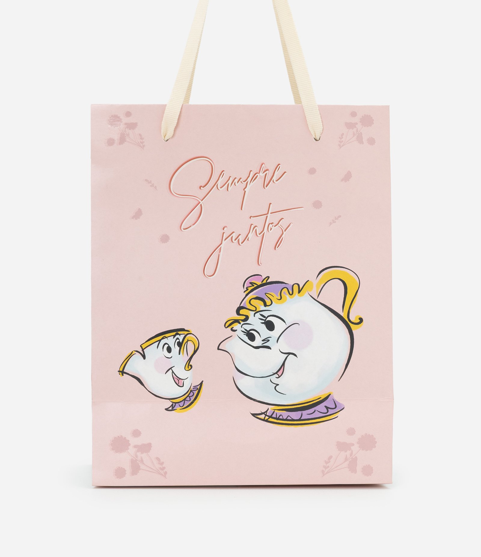 Embalagem de Presente Pequena com Estampa de Xícaras da Bela e a Fera Rosa 3