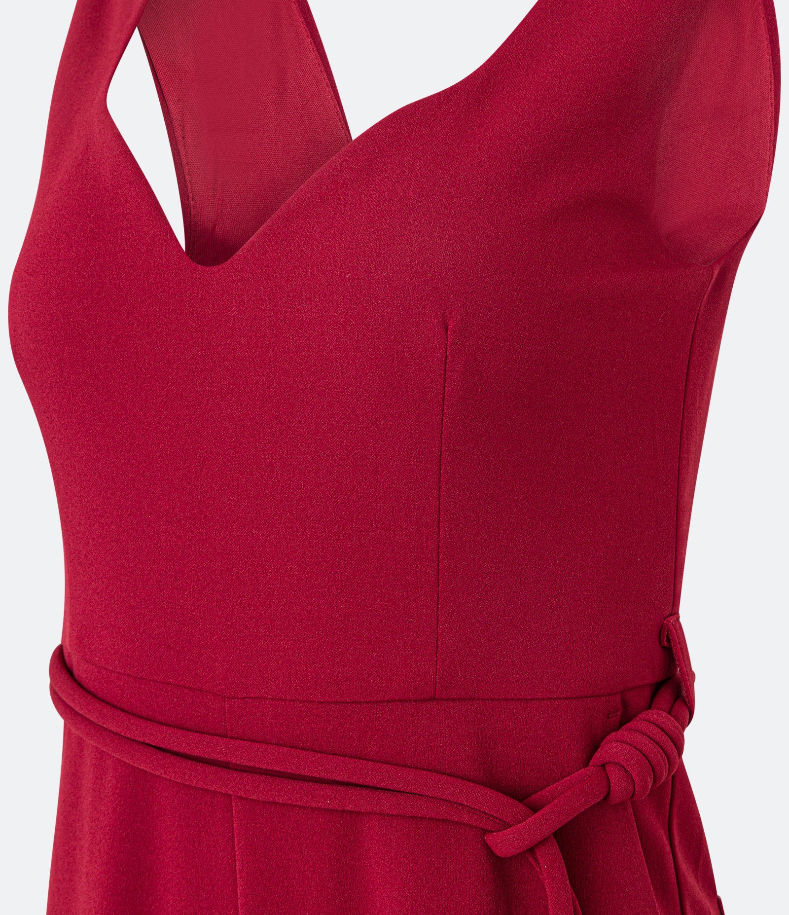 Macacão em Crepe com Decote Coração e Cinto Corda Vermelho 7