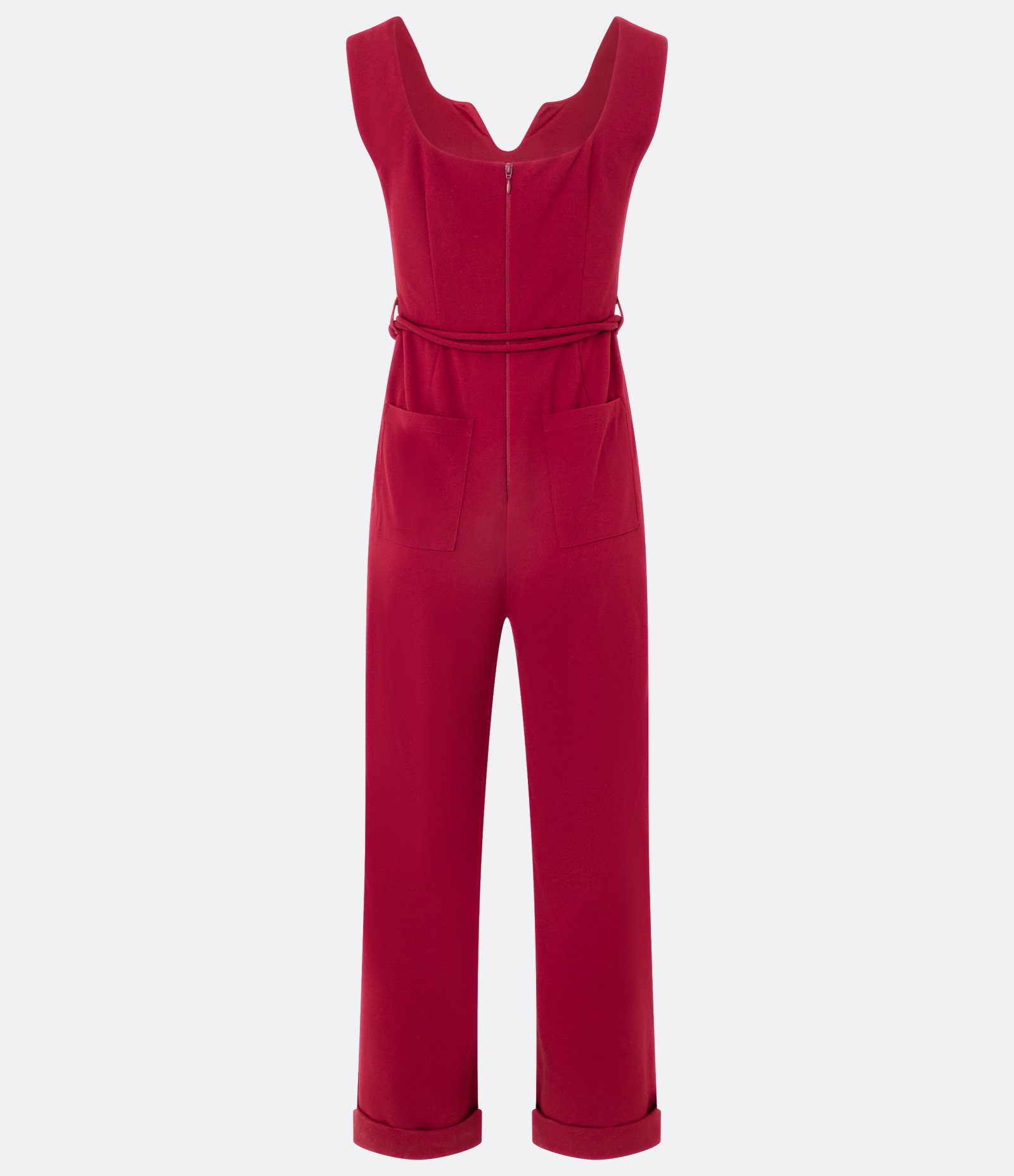 Macacão em Crepe com Decote Coração e Cinto Corda Vermelho 8