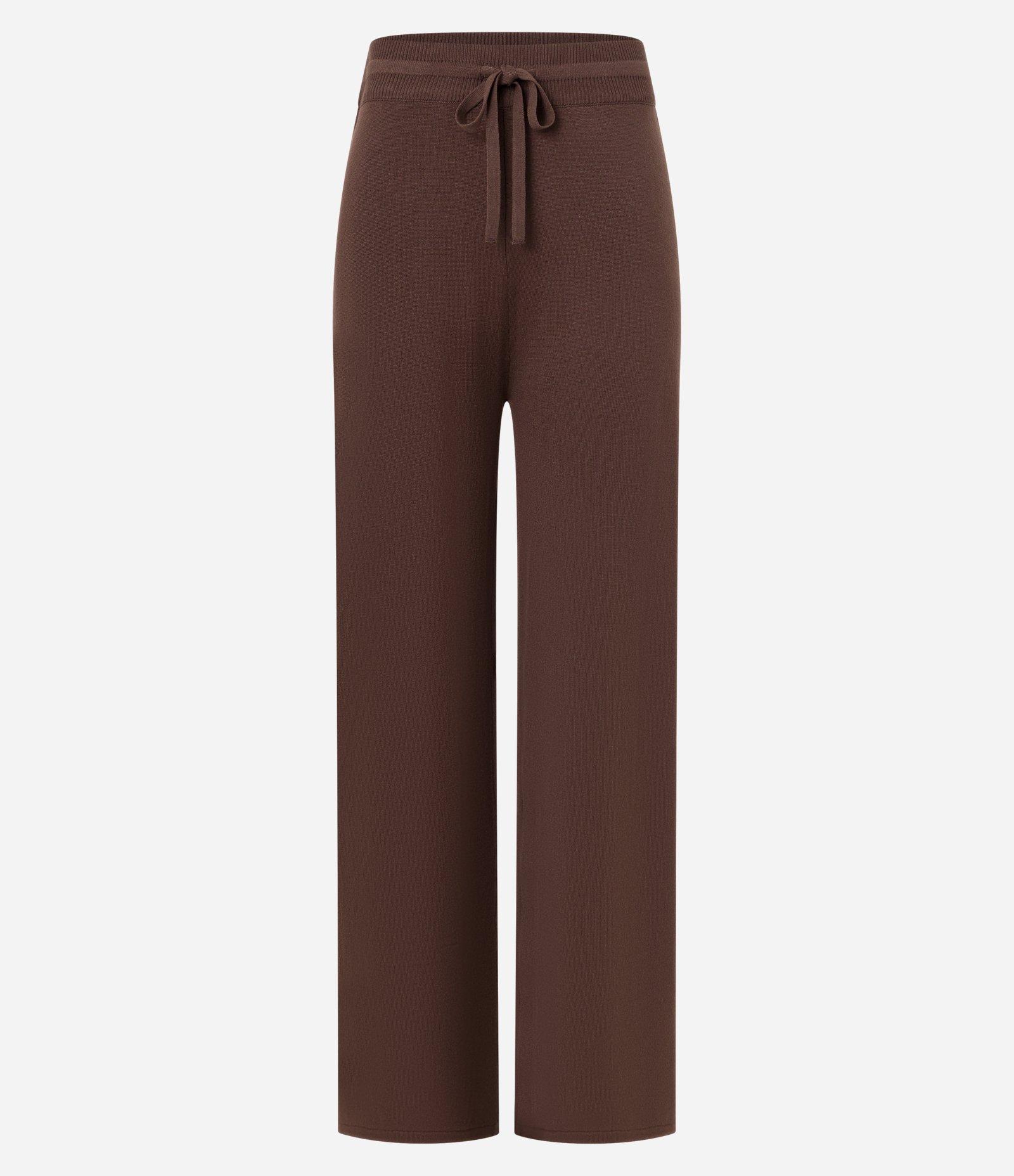 Calça Reta em Tricô com Amarração na Cintura Marrom 1