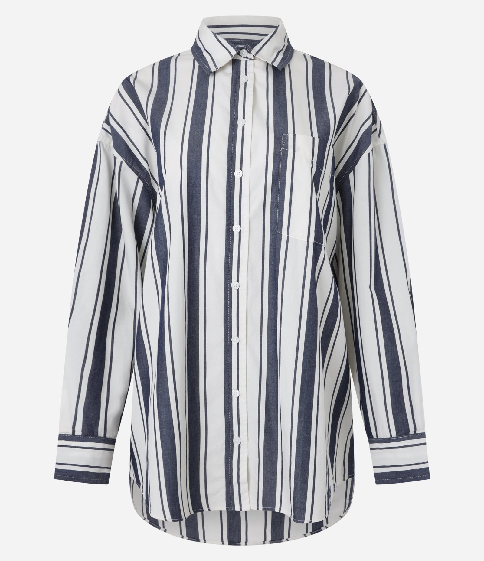 Camisa Over em Tricoline Listrada com Cava Deslocada Off White 6