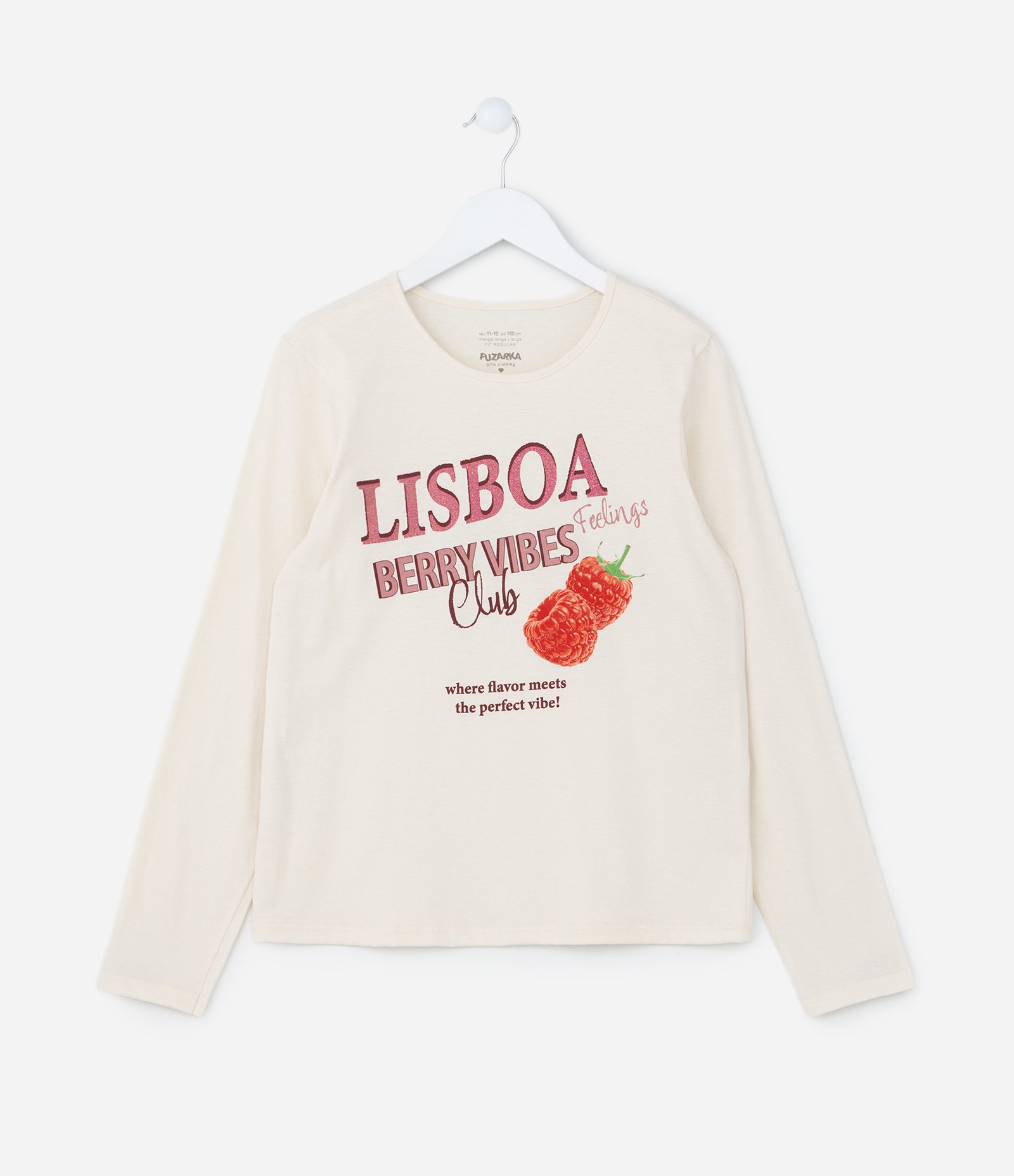 Camiseta Infantil com Estampa Cerejas - Tam 5 a 14 Anos Bege 1