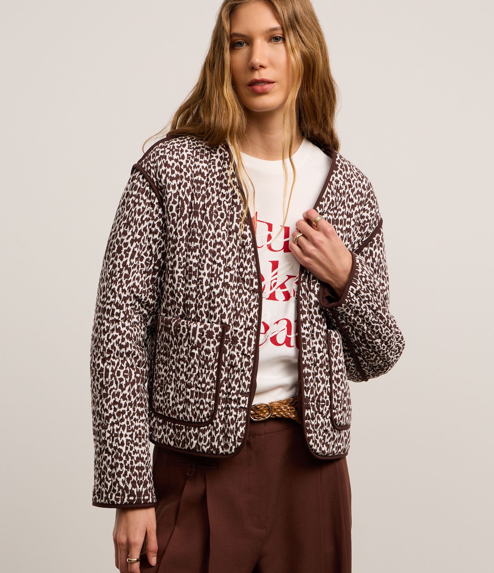 Jaqueta Acolchoada com Estampa Animal Print Bicolor Multicores 1