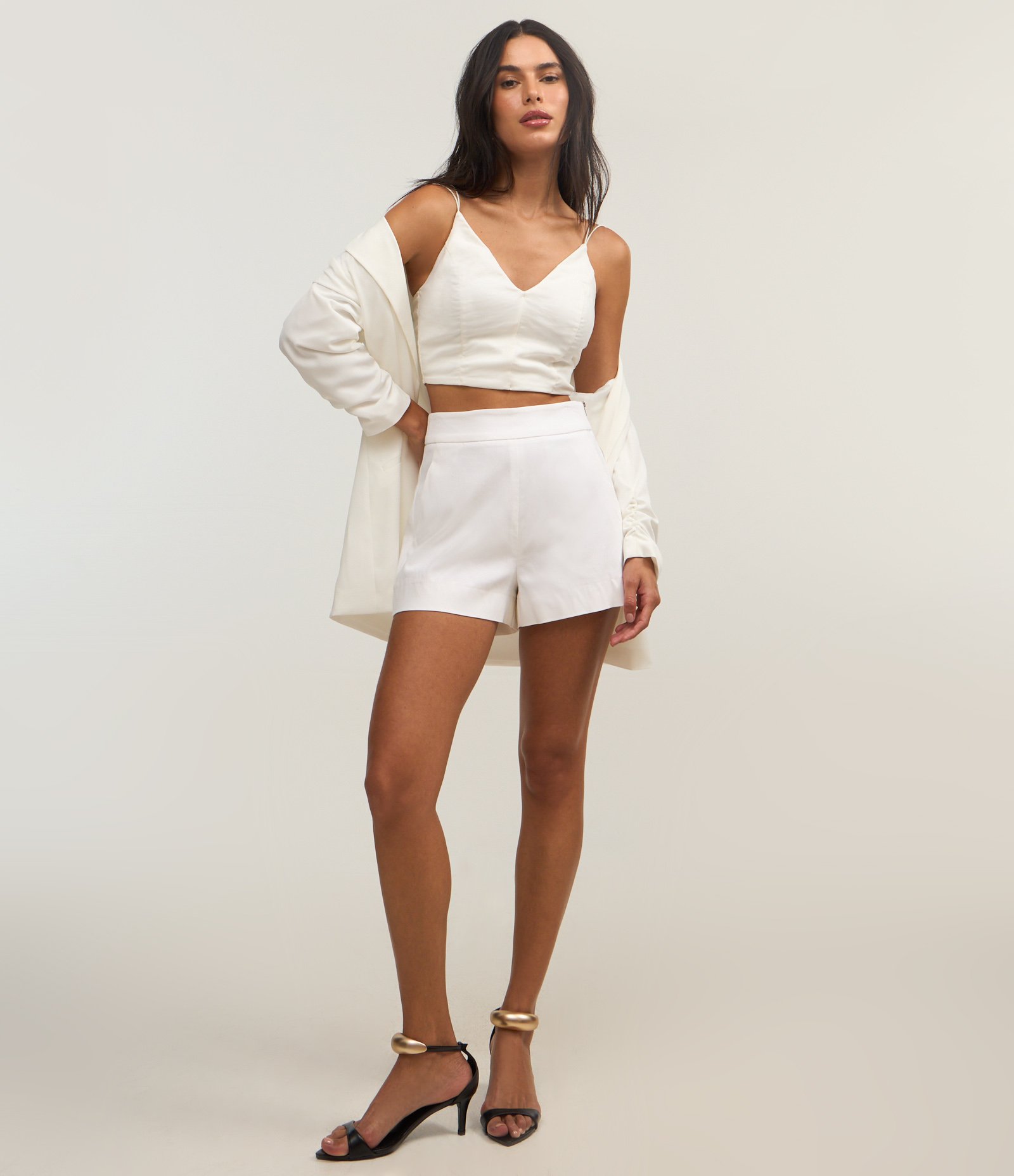 Blusa Cropped em Bengaline com Alça Dupla Branco 2