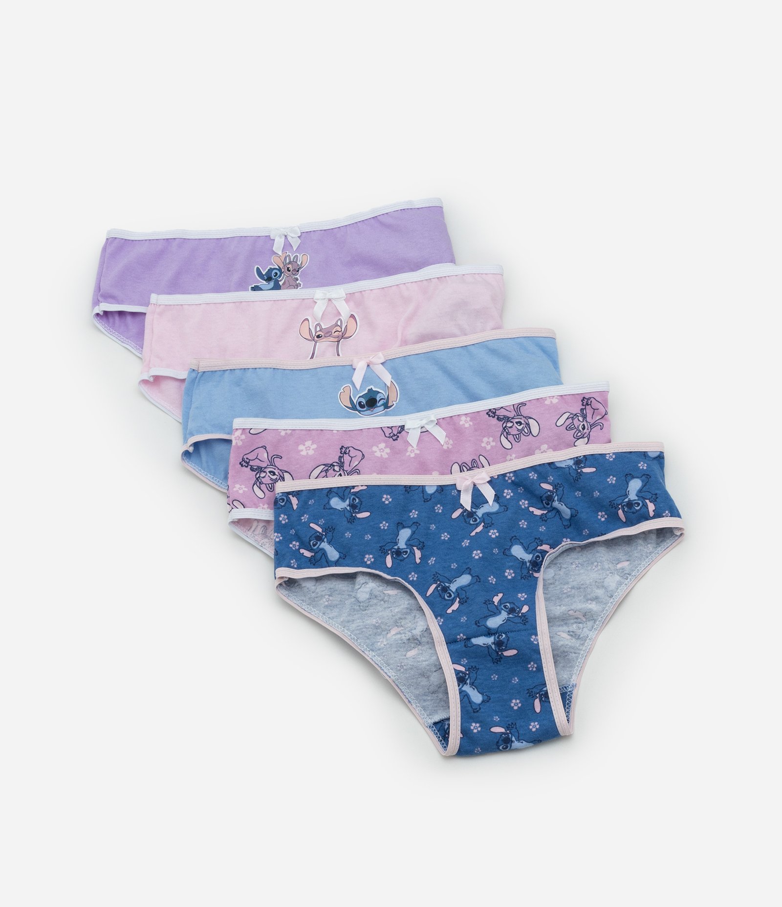 Kit 05 Calcinhas Infantis com Estampa Stitch e Angel - Tam 4 a 12 Anos Multicores 1