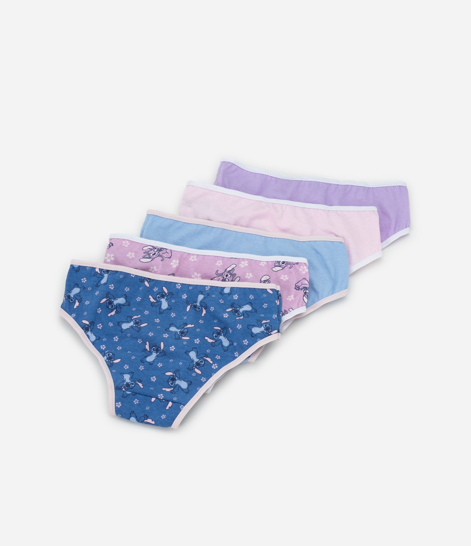 Kit 05 Calcinhas Infantis com Estampa Stitch e Angel - Tam 4 a 12 Anos Multicores 2