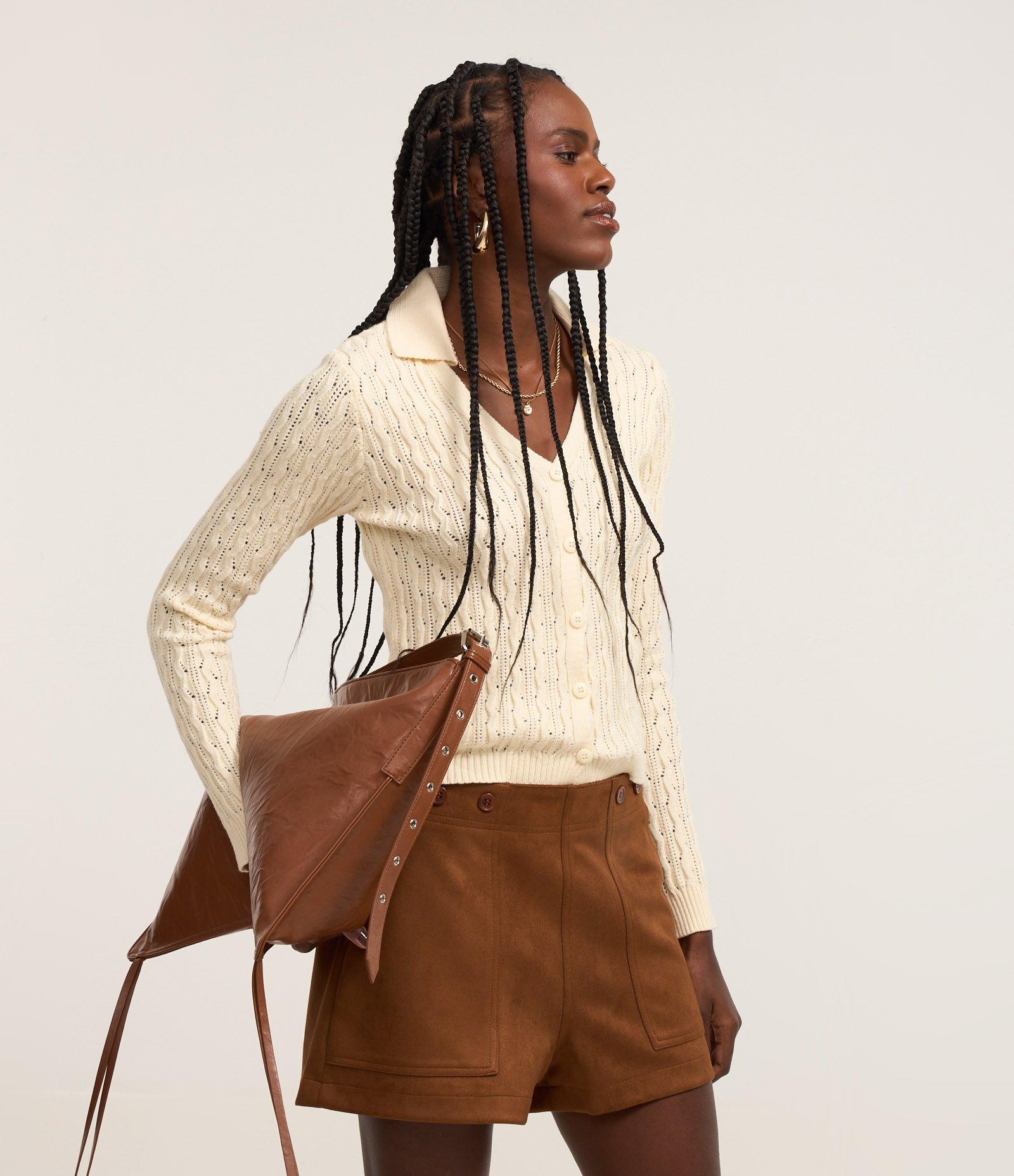 Blusa em Tricô com Gola Polo e Textura Bege 1