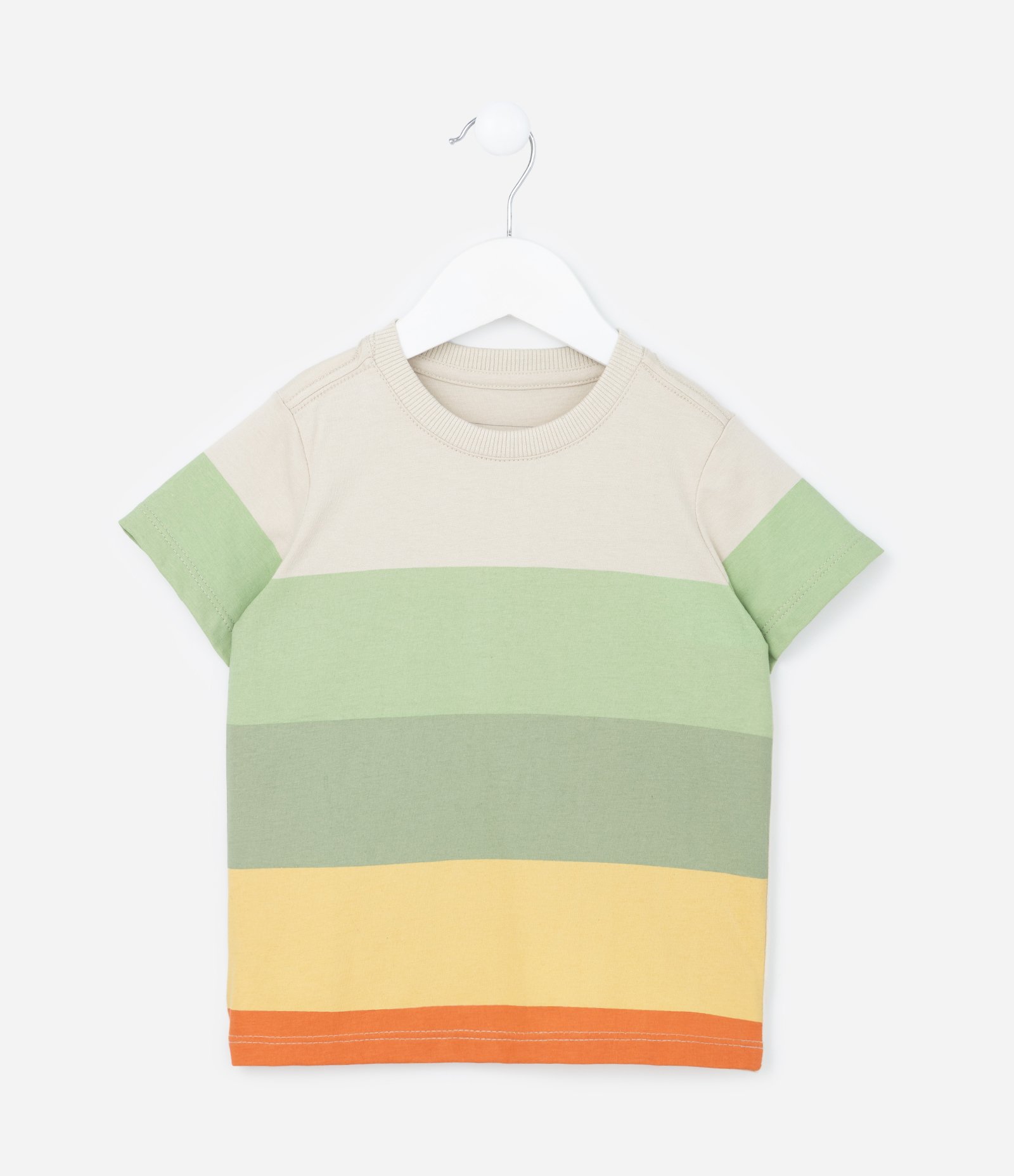 Camiseta Infantil com Estampa Bloco de Cores - Tam 1 a 6 Anos Bege/Verde/Amarelo 1