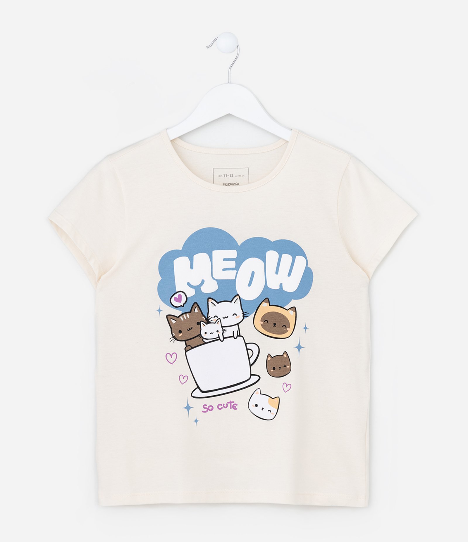 Camiseta Infantil com Estampa Gatinhos na Xícara - Tam 5 a 14 Anos Off White 1