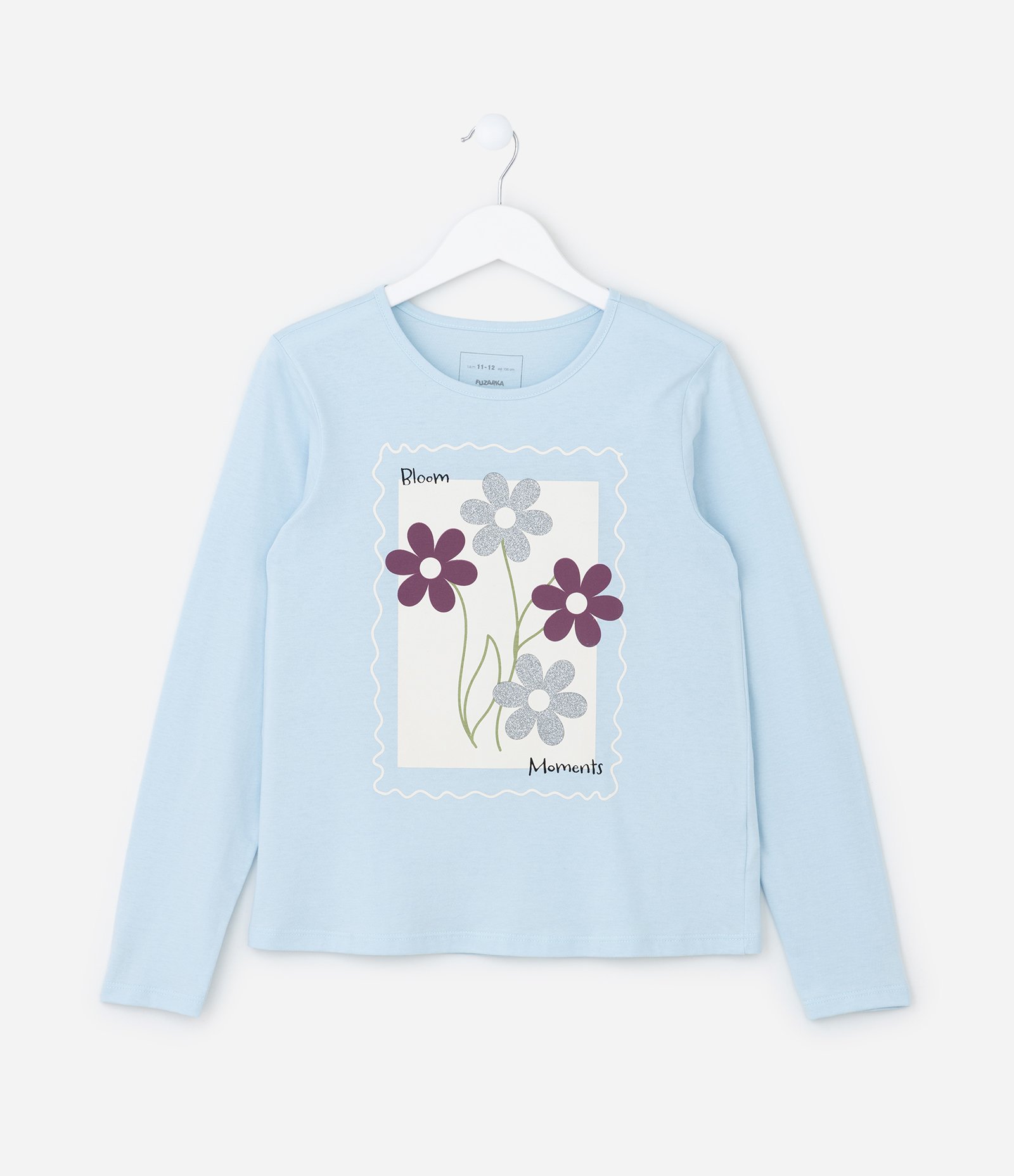 Camiseta Infantil com Estampa Flores com Brilhos - Tam 5 a 14 Anos Azul 1