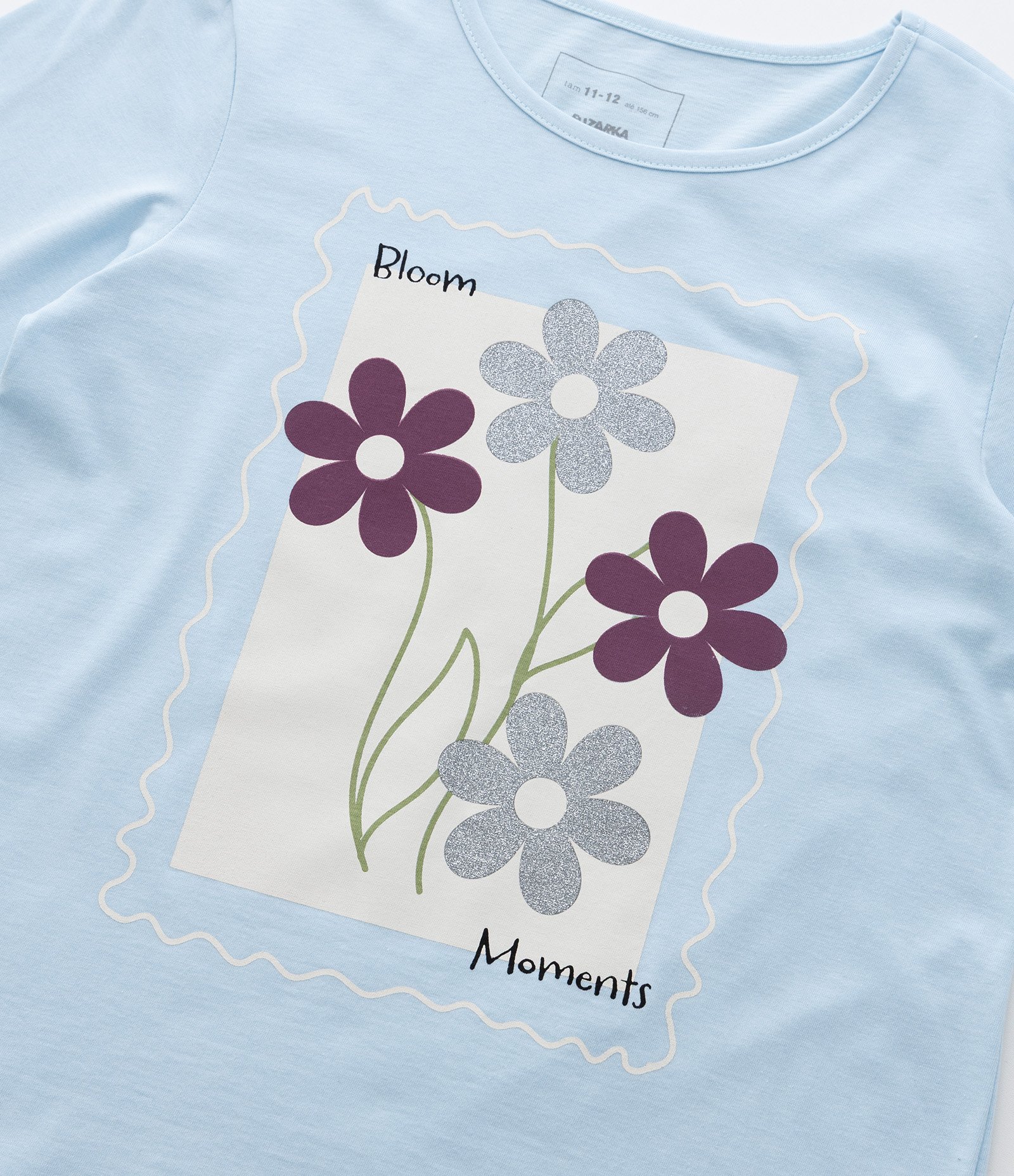 Camiseta Infantil com Estampa Flores com Brilhos - Tam 5 a 14 Anos Azul 6