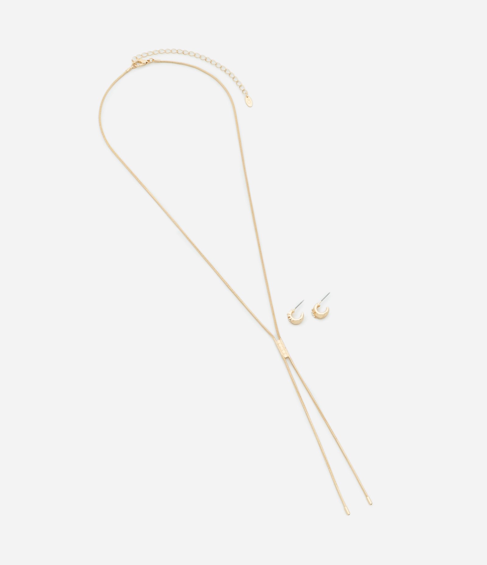 Conjunto de Colar e Gravata Rabo de Rato com Brinco Argola e Strass Dourado 3