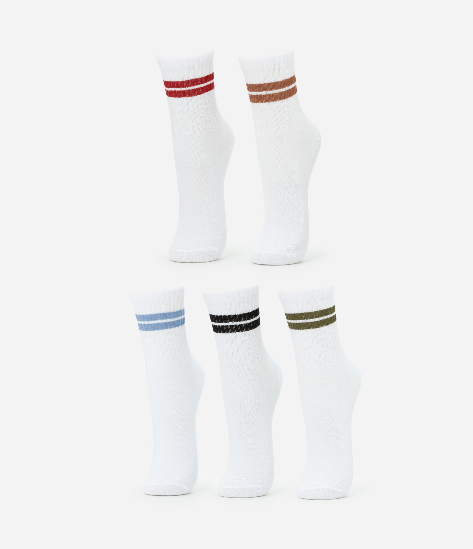 Kit 05 Meias Infantis Cano Alto com Listras - Tam 23 a 39 Verde/Preto/Azul/Marrom/Vermelho 1