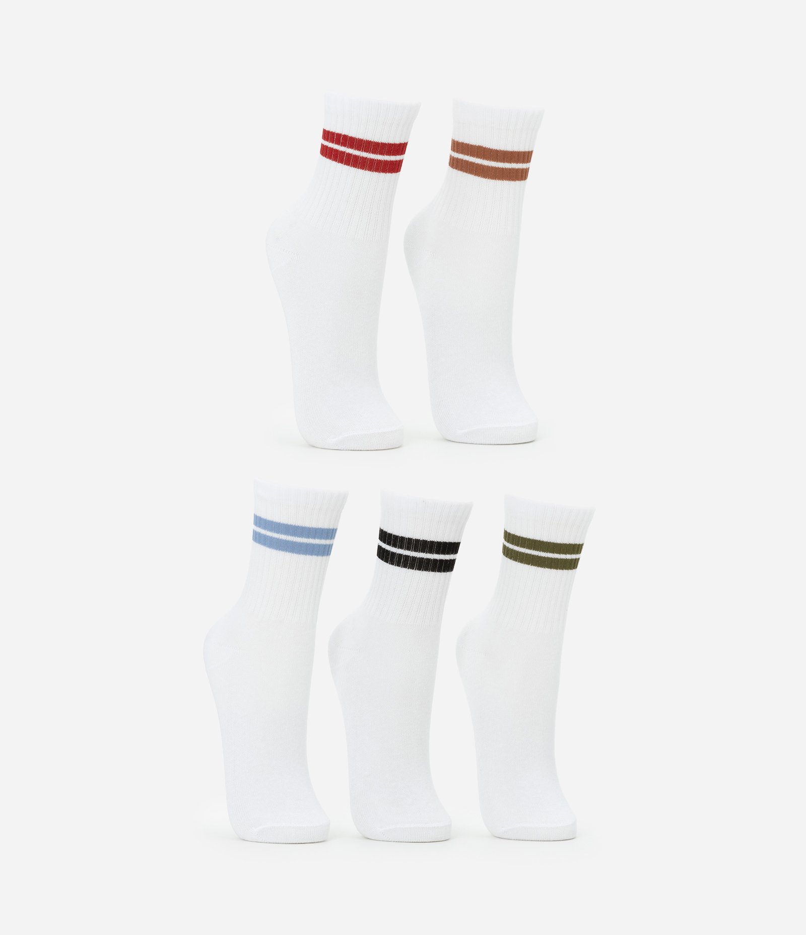 Kit 05 Meias Infantis Cano Alto com Listras - Tam 23 a 39 Verde/Preto/Azul/Marrom/Vermelho 2