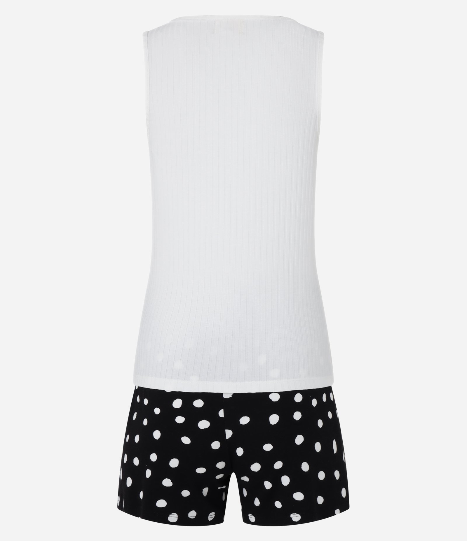 Pijama Short Doll em Ribana com Botões e Short Poá Preto 6