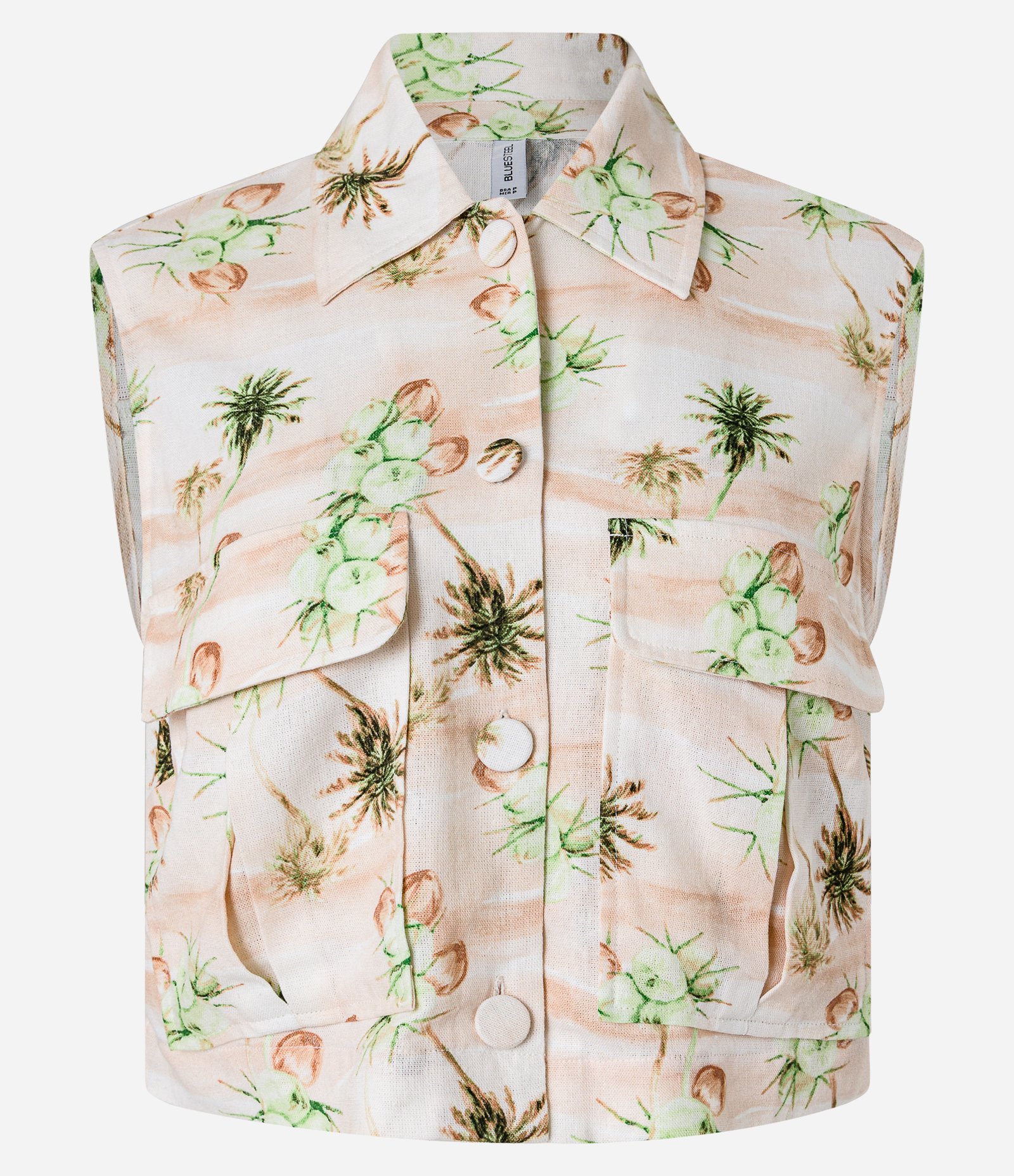 Blusa Colete em Viscose e Linho e Estampa de Coqueiros Bege 5
