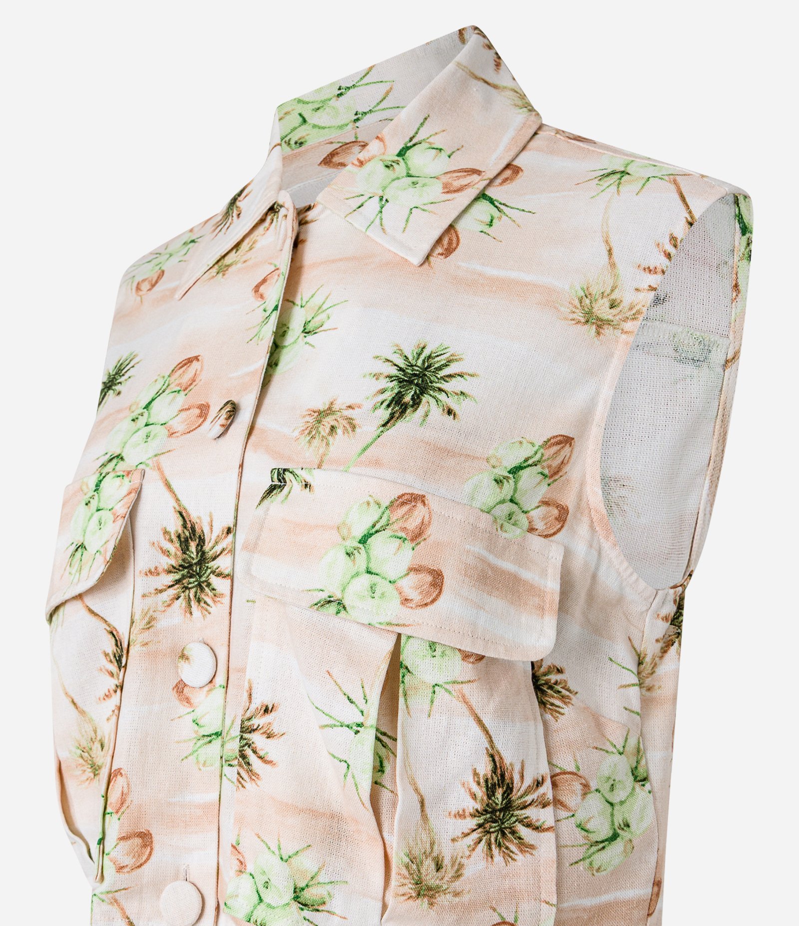 Blusa Colete em Viscose e Linho e Estampa de Coqueiros Bege 6