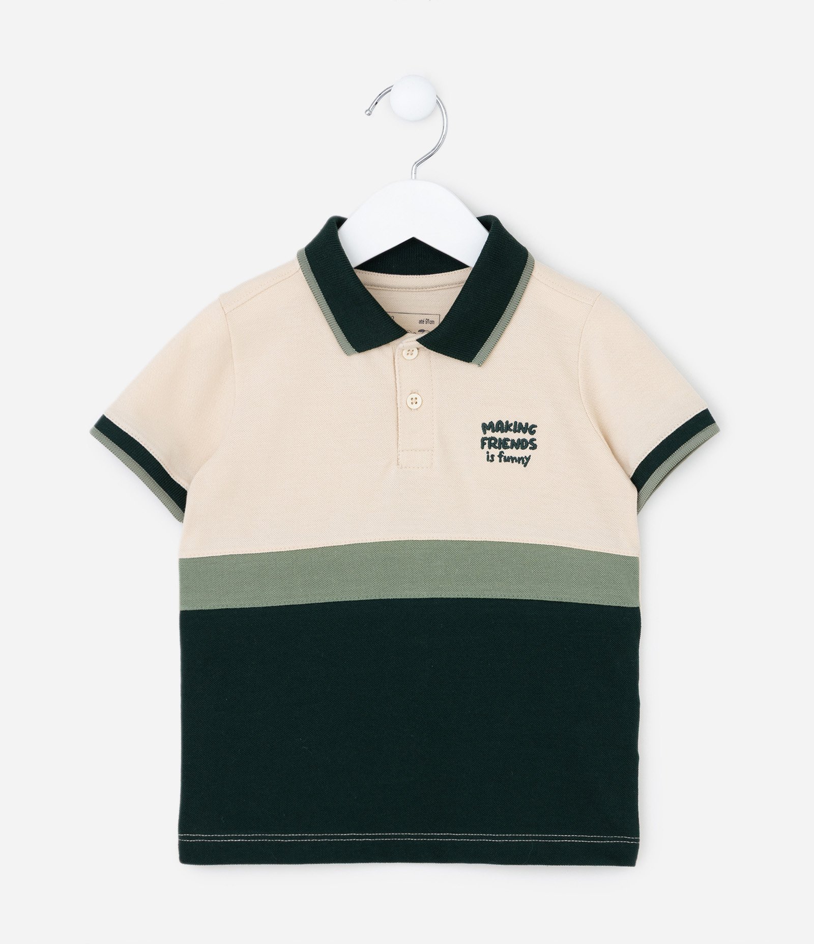 Camiseta Polo Infantil com Bordado Friends - Tam 1 a 6 Anos Bege 1