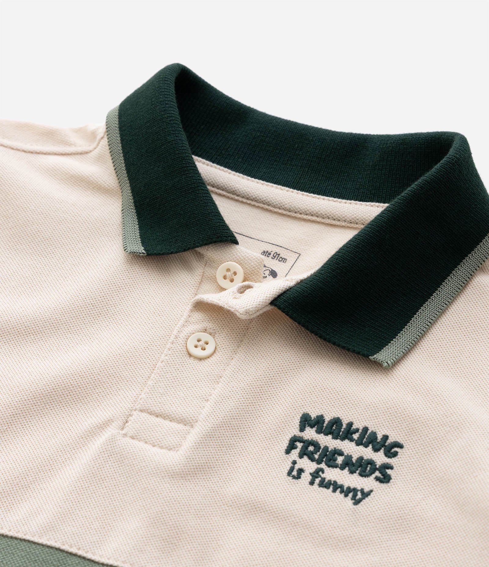 Camiseta Polo Infantil com Bordado Friends - Tam 1 a 6 Anos Bege 4