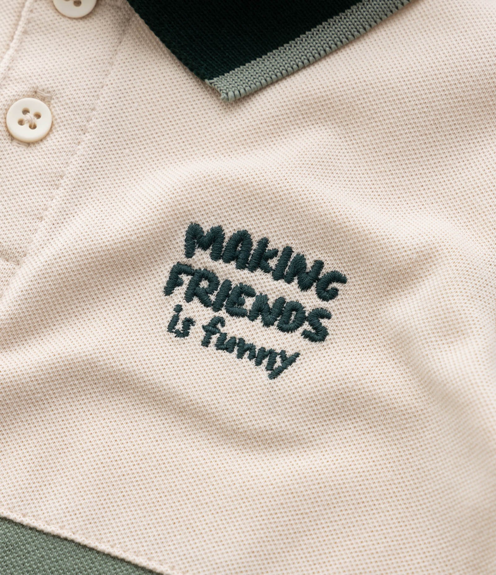 Camiseta Polo Infantil com Bordado Friends - Tam 1 a 6 Anos Bege 5
