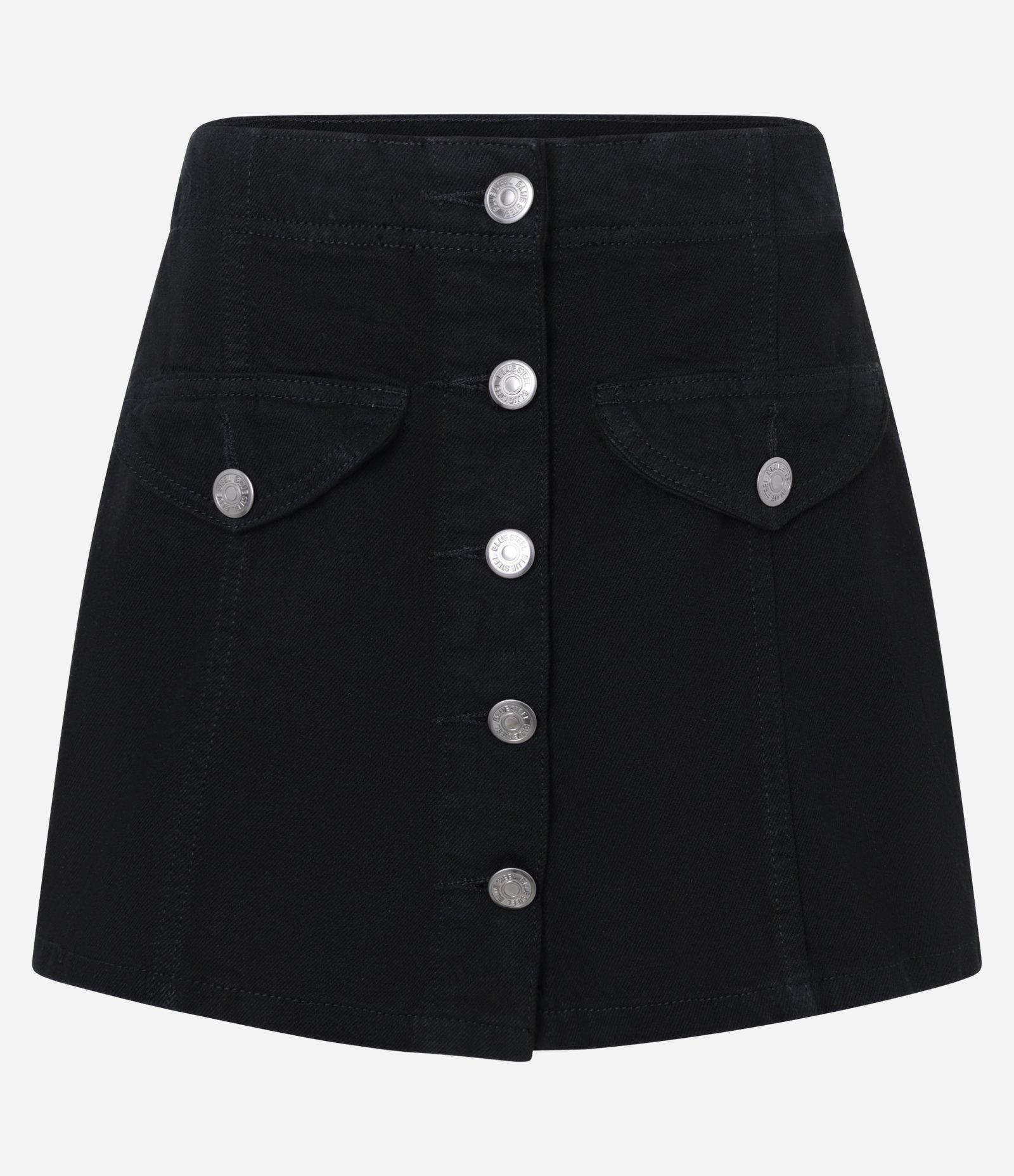 Short Saia em Sarja com Botões e Bolso Acessório Preto 1