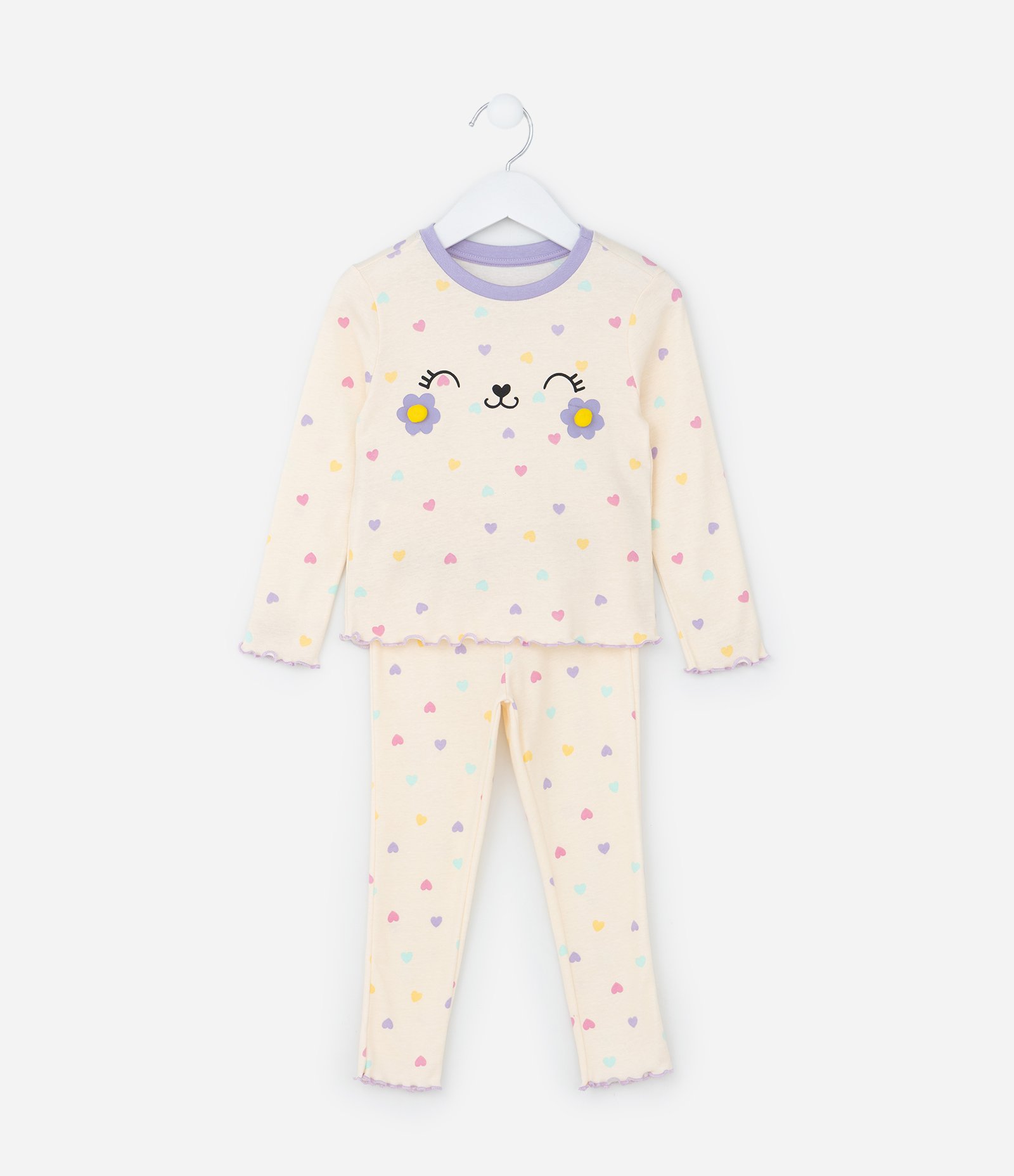 Pijama Infantil em Ribana com Estampa Carinha Fofinha - Tam 1 a 4 Anos Amarelo 1