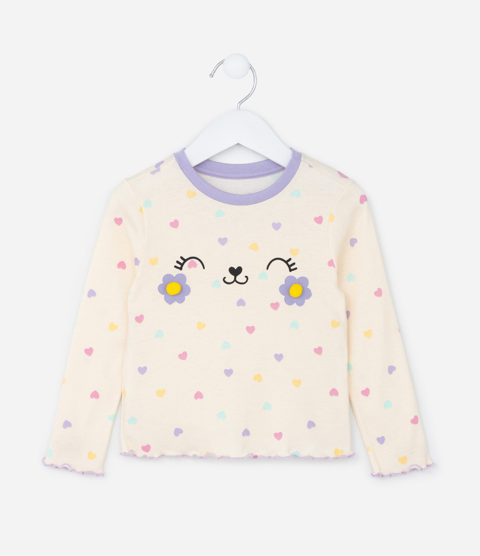 Pijama Infantil em Ribana com Estampa Carinha Fofinha - Tam 1 a 4 Anos Amarelo 2