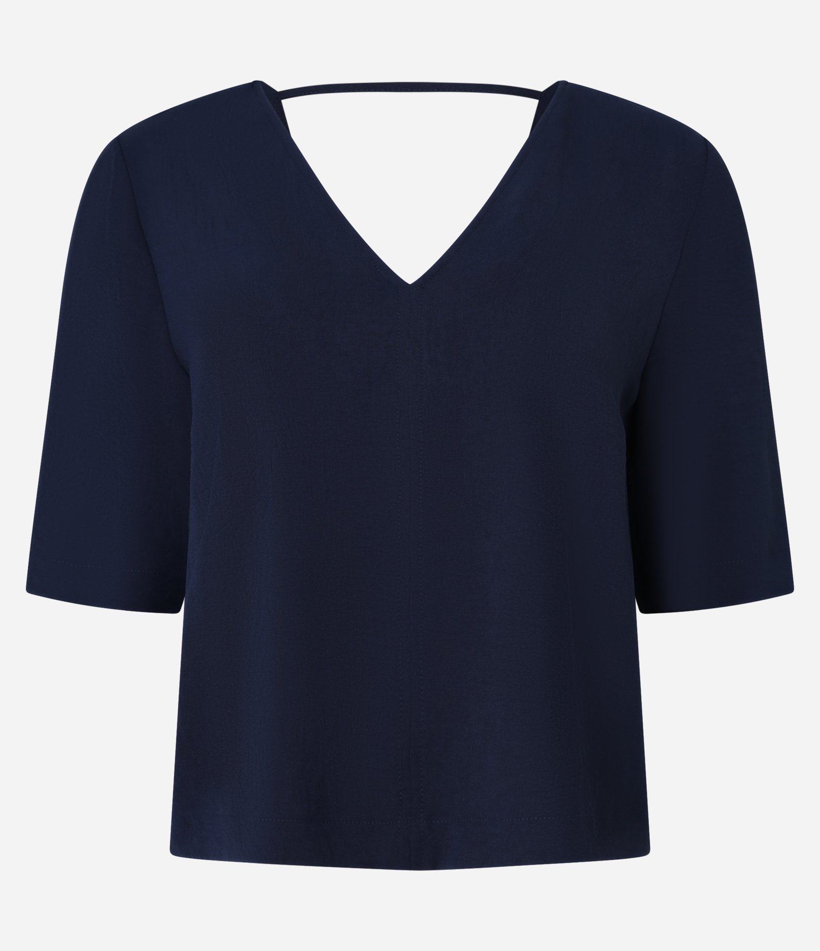 Blusa Soltinha em Crepe com Decote V Azul Marinho 6