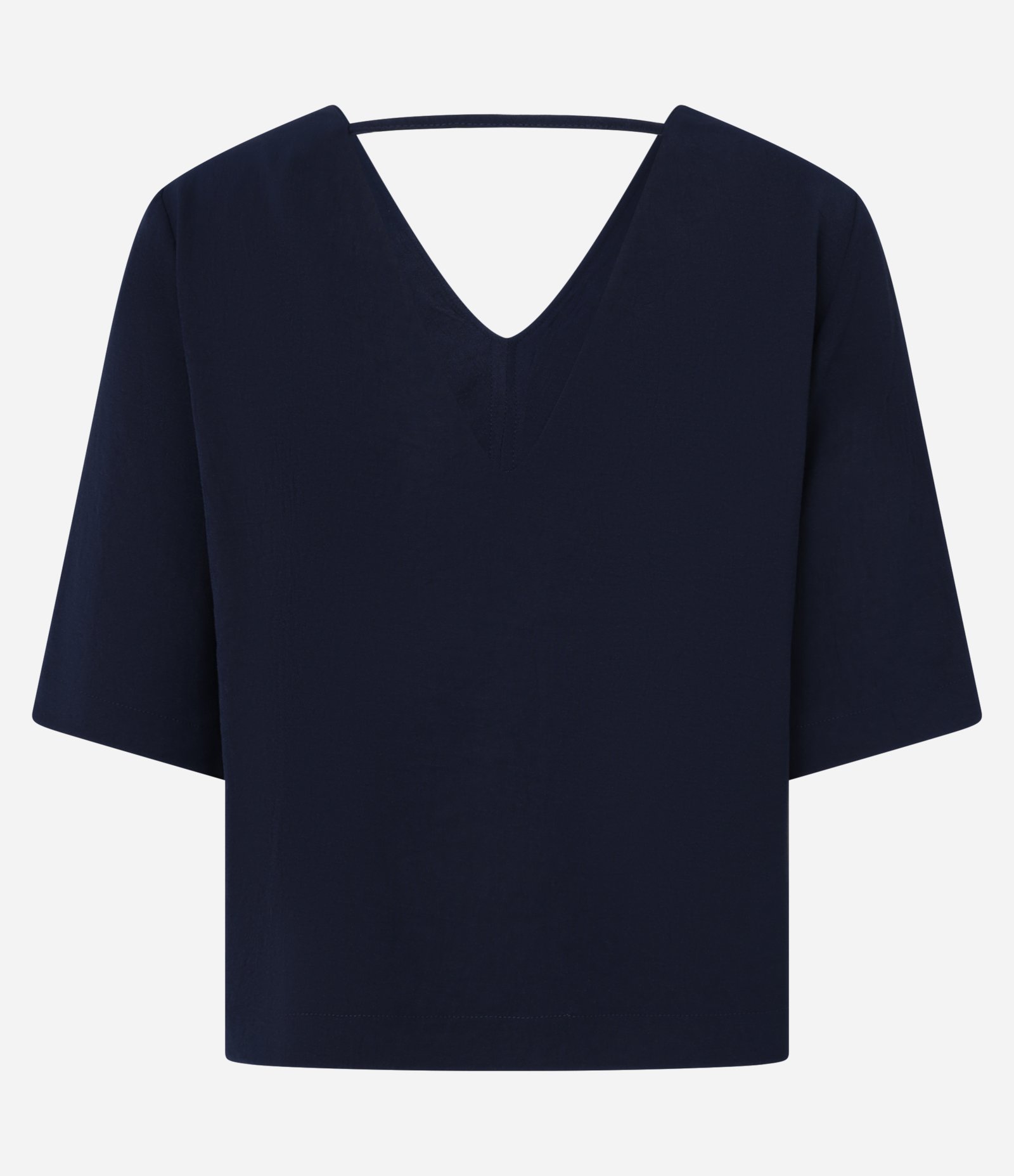 Blusa Soltinha em Crepe com Decote V Azul Marinho 7
