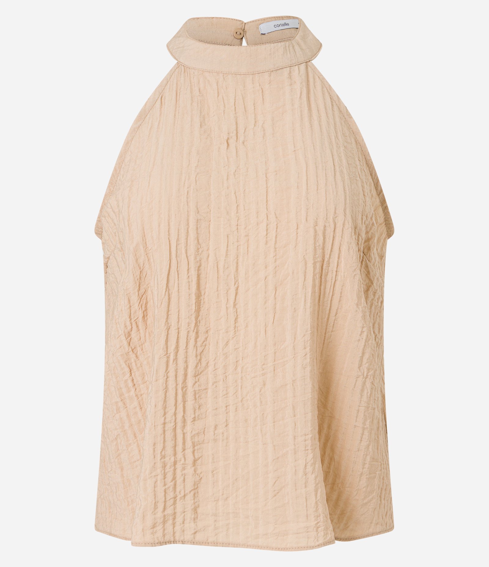 Blusa Texturizada em Anarruga com Gola Halter Bege Nude 1