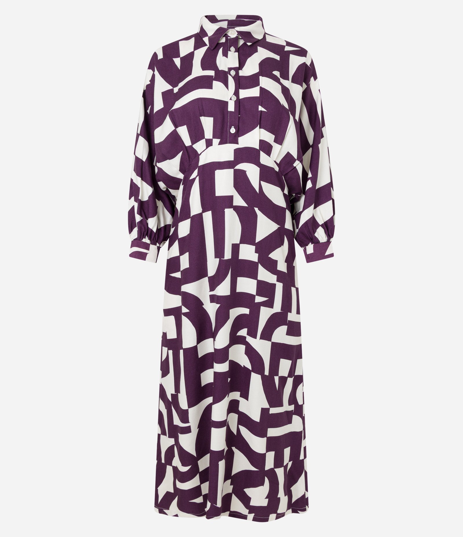 Vestido Longo em Viscolinho com Estampa Ladrilhos Bicolor Roxo/Off White 8