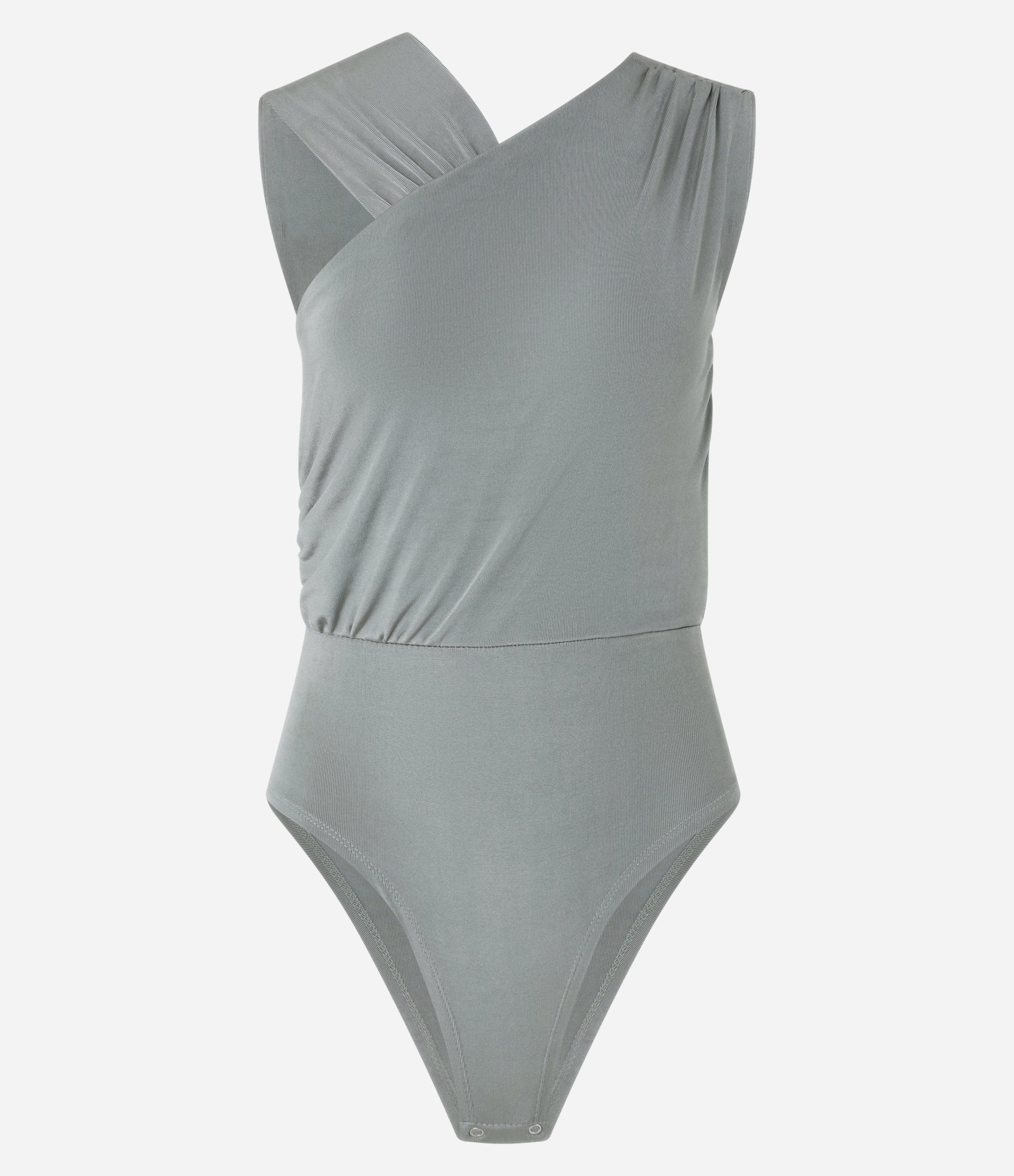 Body em Ribana com Decote Assimétrico e Detalhes Franzidos Verde Acinzentado 4