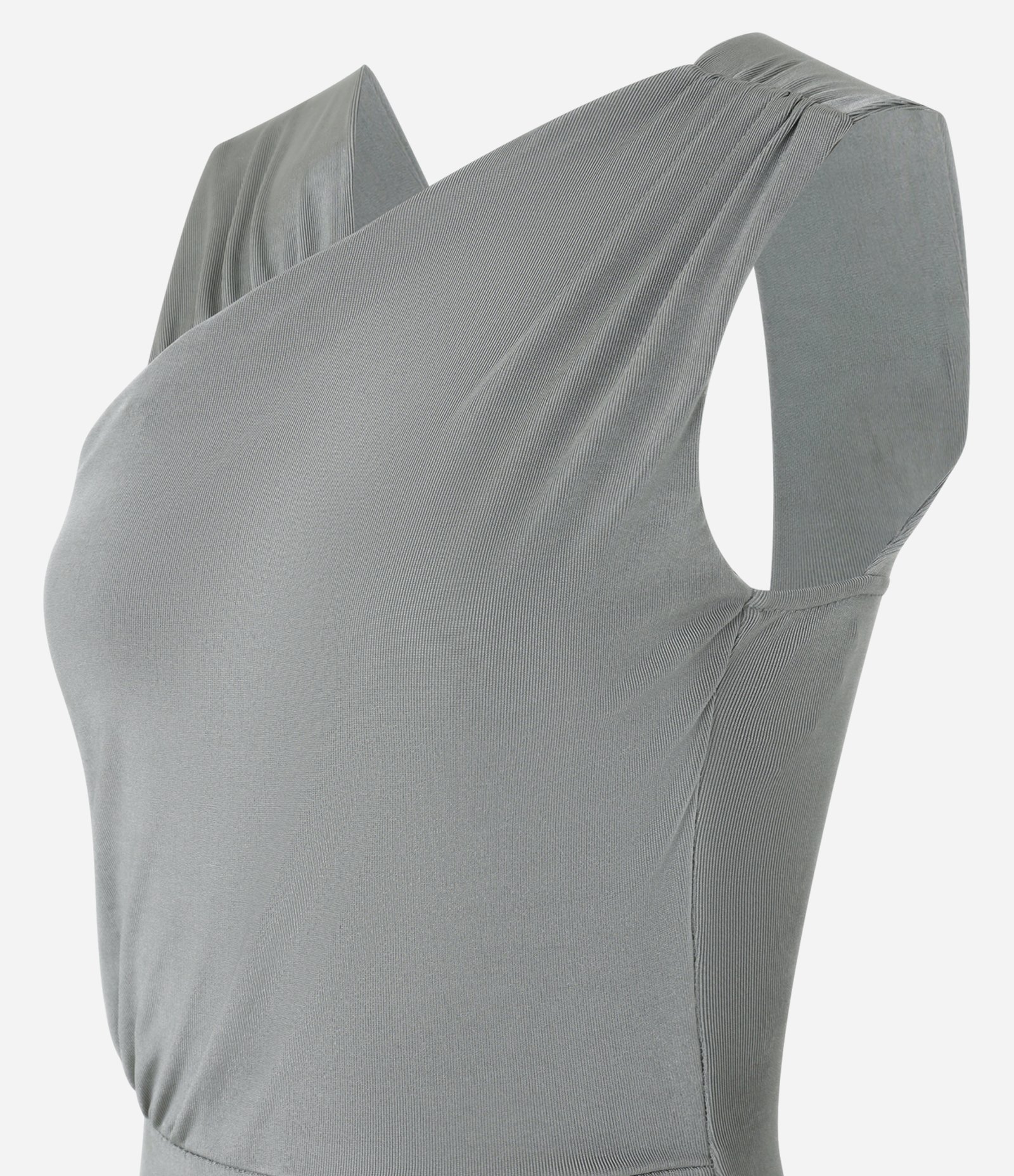 Body em Ribana com Decote Assimétrico e Detalhes Franzidos Verde Acinzentado 5