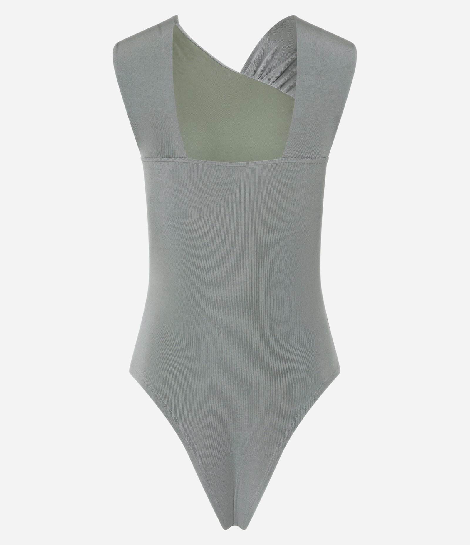 Body em Ribana com Decote Assimétrico e Detalhes Franzidos Verde Acinzentado 6