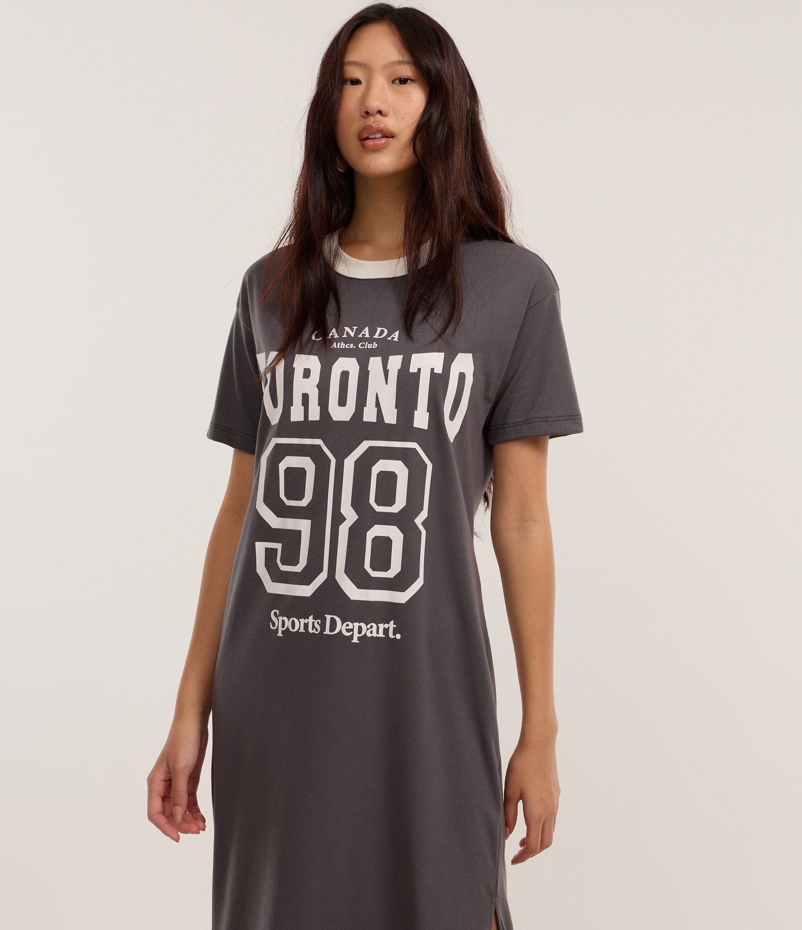 Vestido Midi T-shirt em Algodão com Estampa Cinza 2