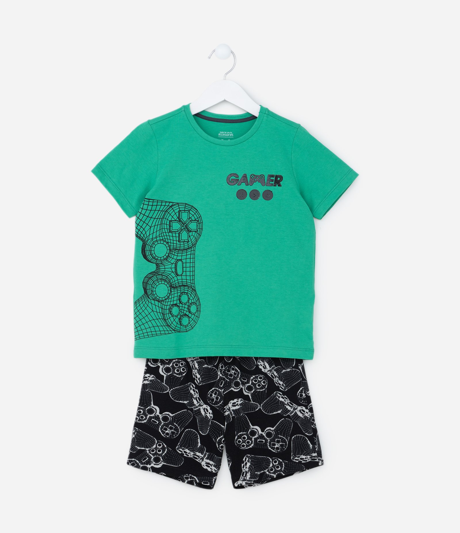 Pijama Infantil com Estampa Controle Gamer - Tam 6 ao 14 Verde/Preto 1