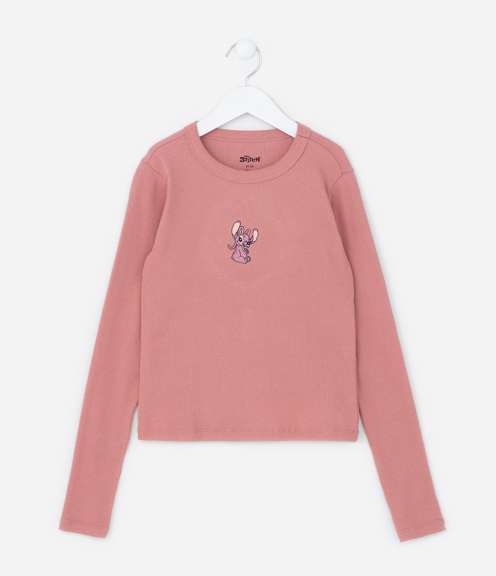 Camiseta Infantil Canelada com Bordado da Angel - Tam 5 a 14 Anos Rosa 1