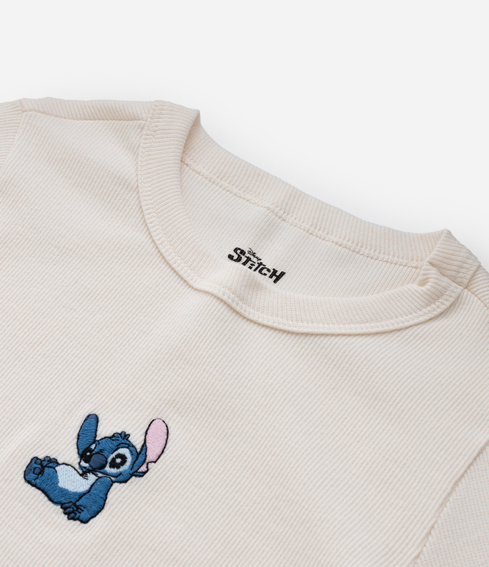 Camiseta Infantil Canelada com Bordado do Stitch - Tam 5 a 14 Anos Bege 5