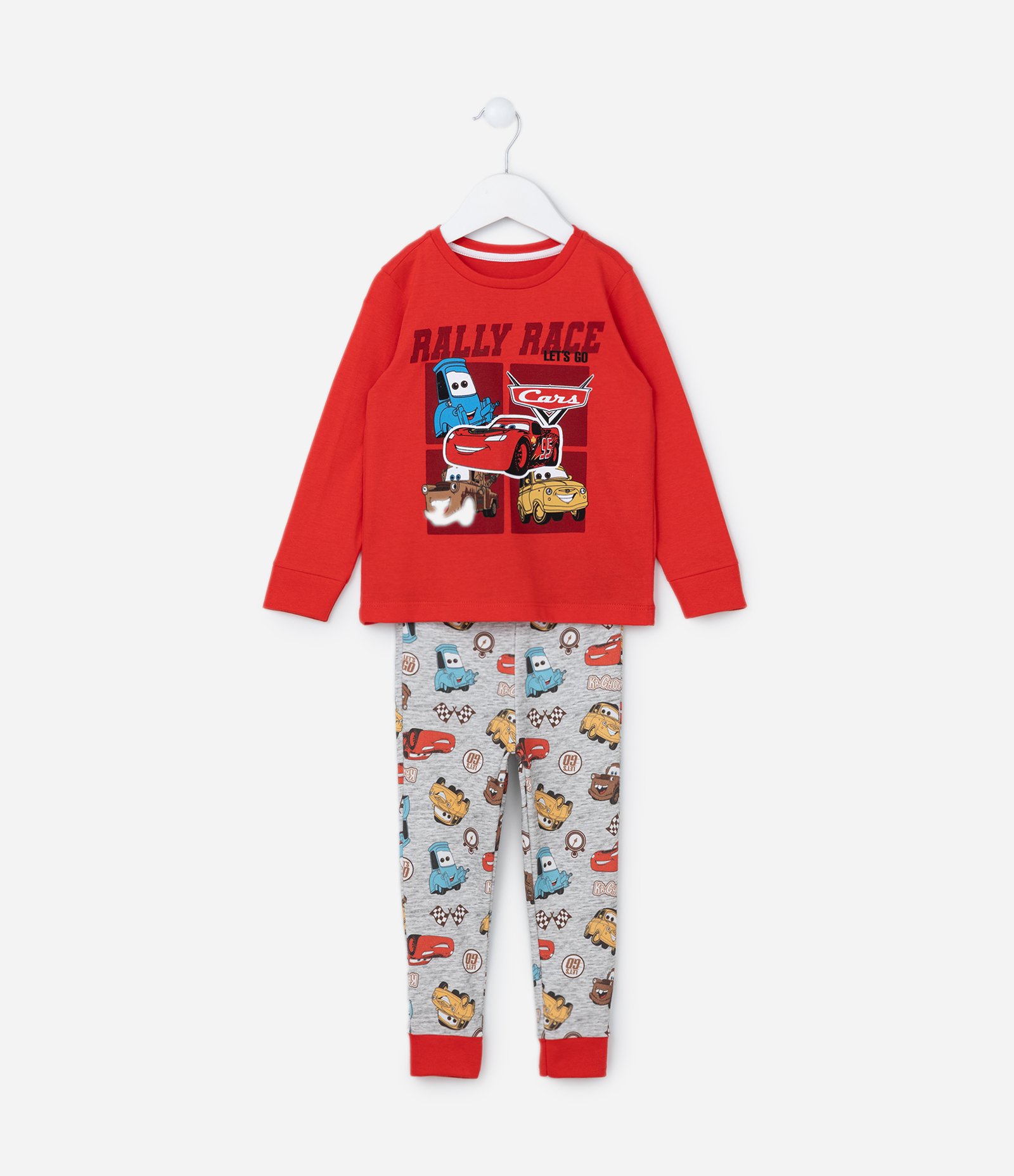 Pijama Infantil em Ribana com Carros - Tam 2 a 6 Anos Vermelho/Cinza 1