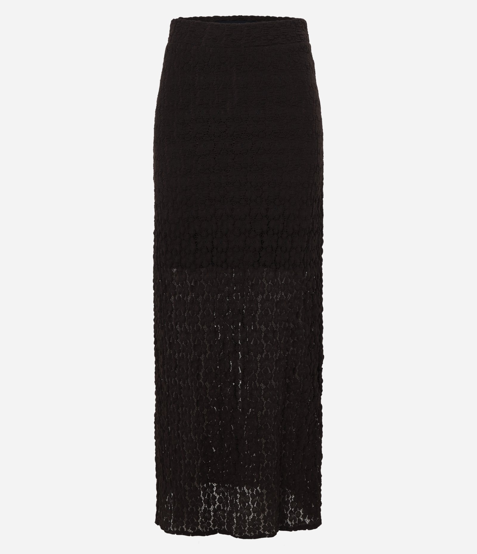 Saia Long Midi Reta Texturizada e com Fenda Marrom 6