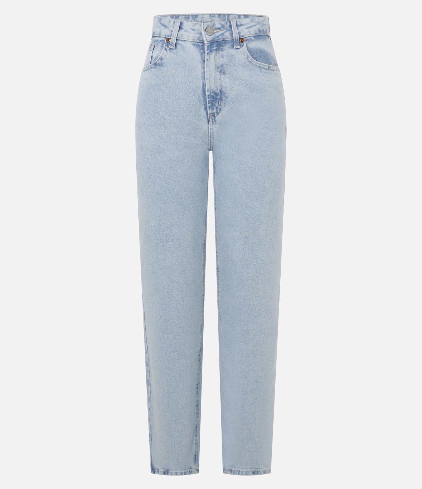 Calça Reta Elastizada em Jeans com Cintura Alta e Efeito Marmorizado Azul 5