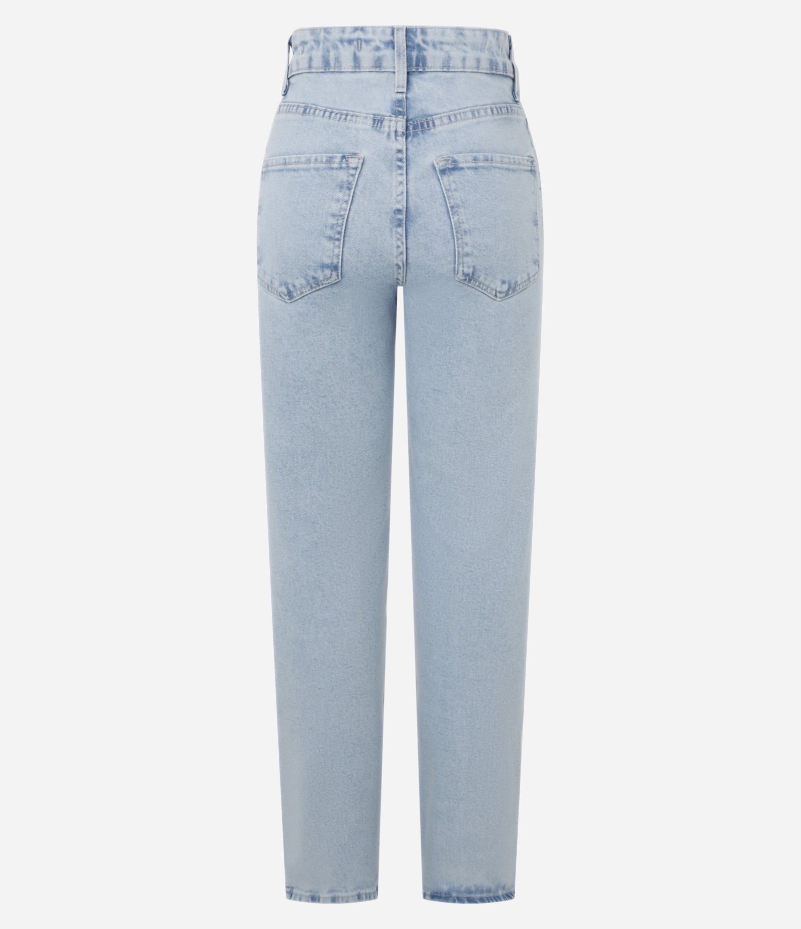 Calça Reta Elastizada em Jeans com Cintura Alta e Efeito Marmorizado Azul 6