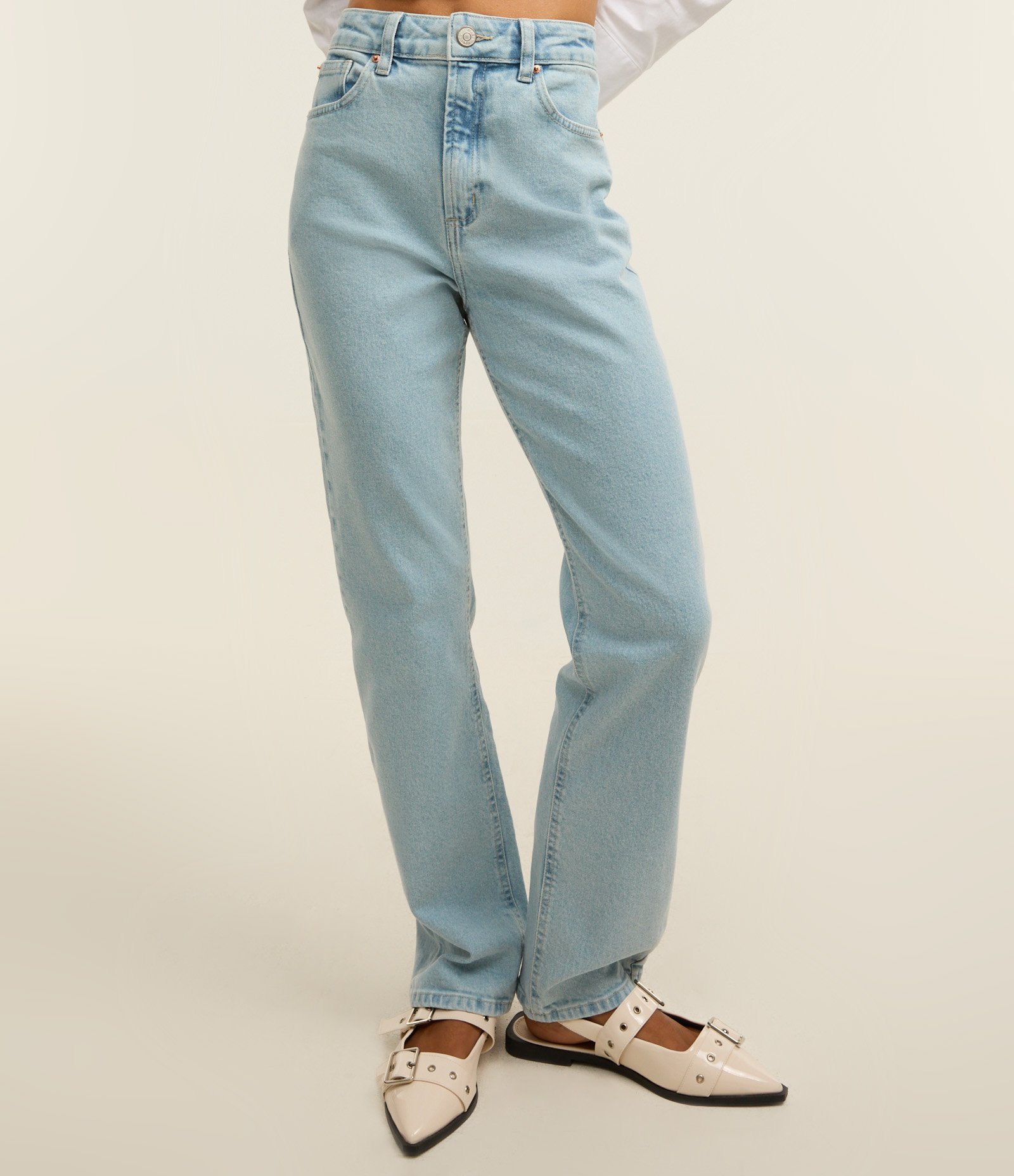 Calça Reta Elastizada em Jeans com Cintura Alta e Efeito Marmorizado Azul 3