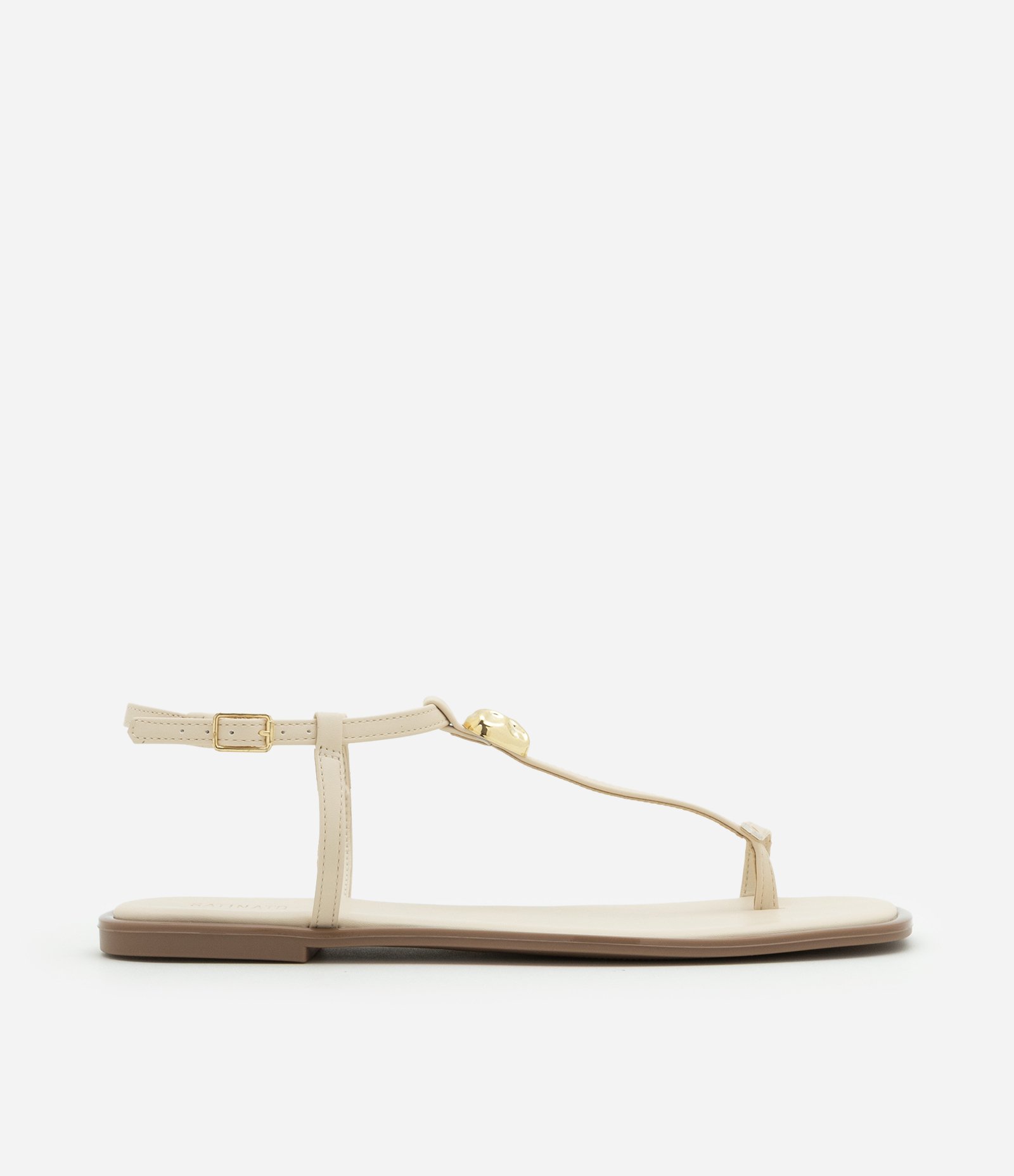 Rasteira em PU Liso com Detalhe Orgânico em Metal Off White 1