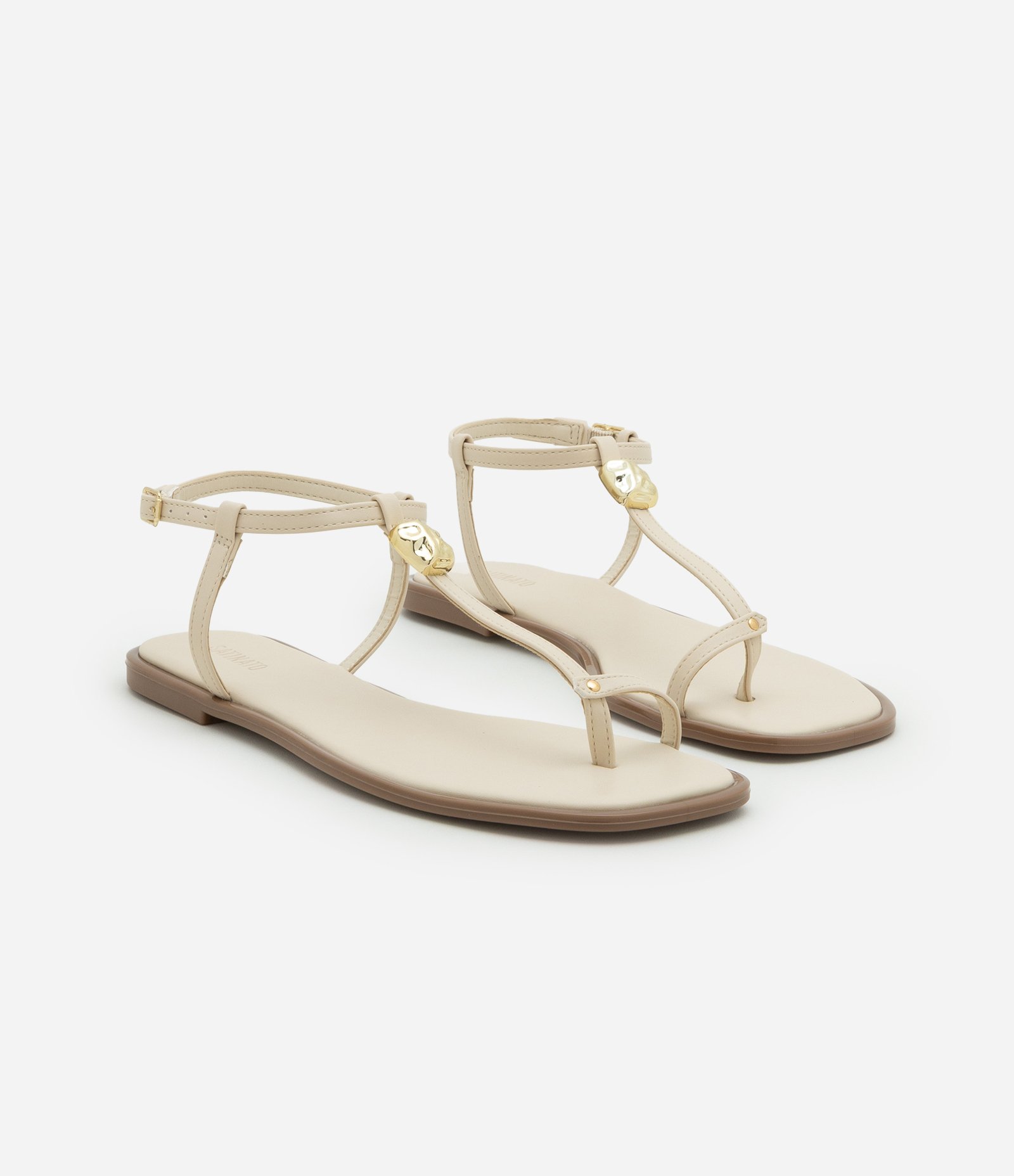 Rasteira em PU Liso com Detalhe Orgânico em Metal Off White 2