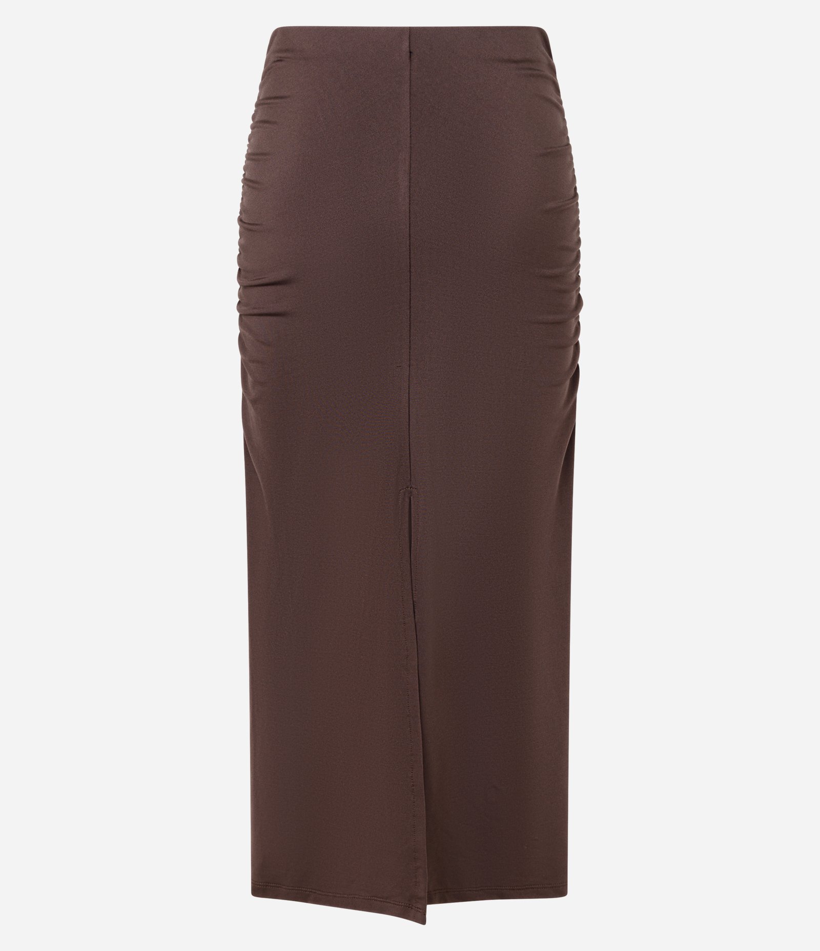 Saia New Midi com Franzidos e Fenda Marrom 8