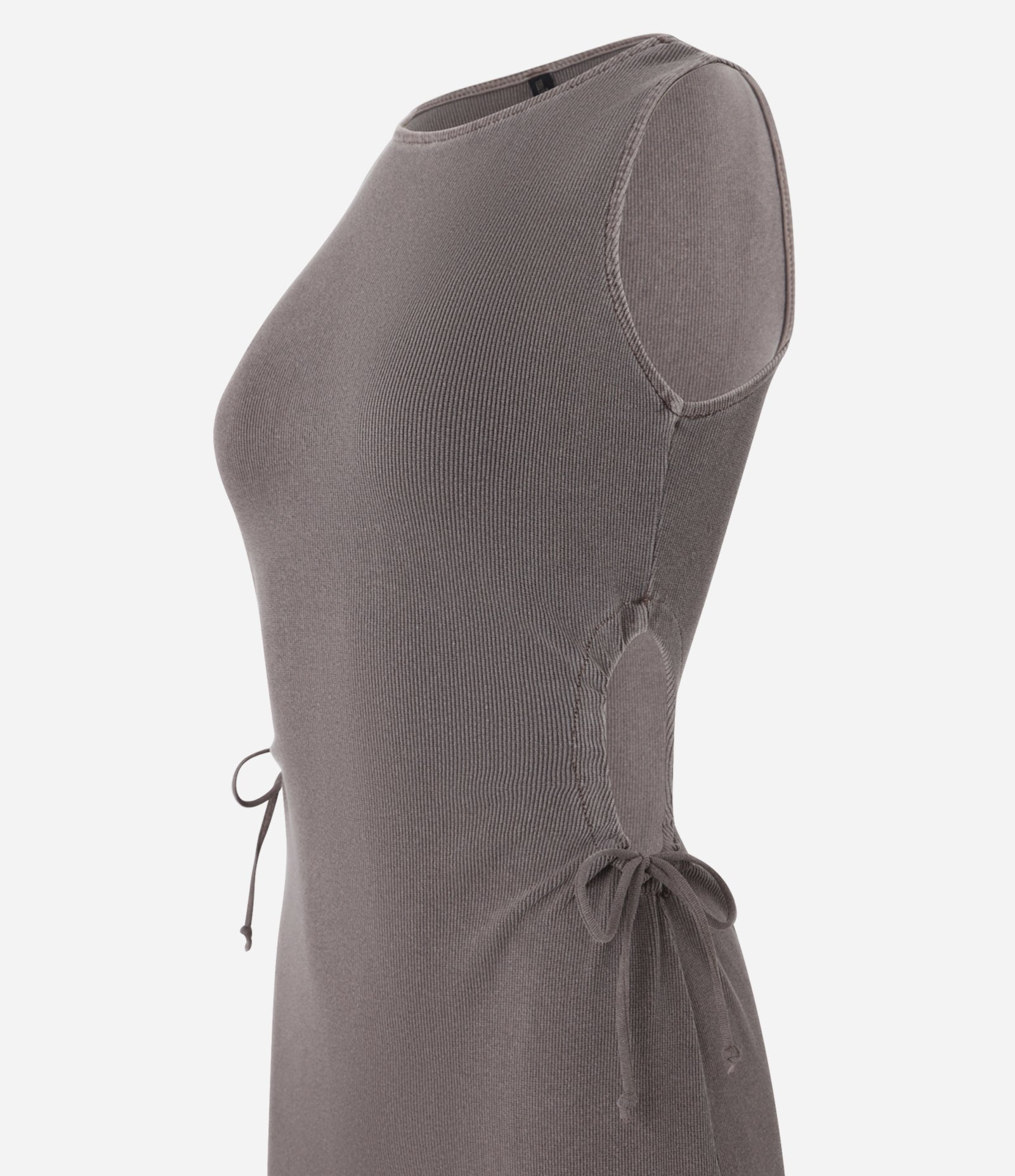 Vestido Midi em Ribana Sem Manga com Aberturas Laterais Cinza 6